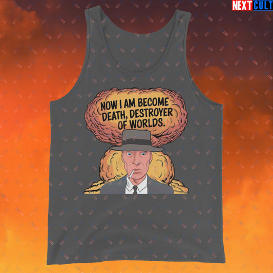 Oppenheimer I am Death, Destroyer of Worlds Atomic Bomb Explosion Tank Top Asphalt Tank Tops Cillian Murphy Movies Oppenheimer Next Cult Brand