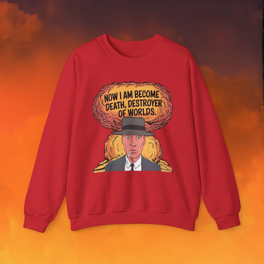 Oppenheimer I am Death, Destroyer of Worlds Atomic Bomb Explosion Unisex Heavy Blend Crewneck Sweatshirt Red Sweatshirts Cillian Murphy Movies Oppenheimer Printify