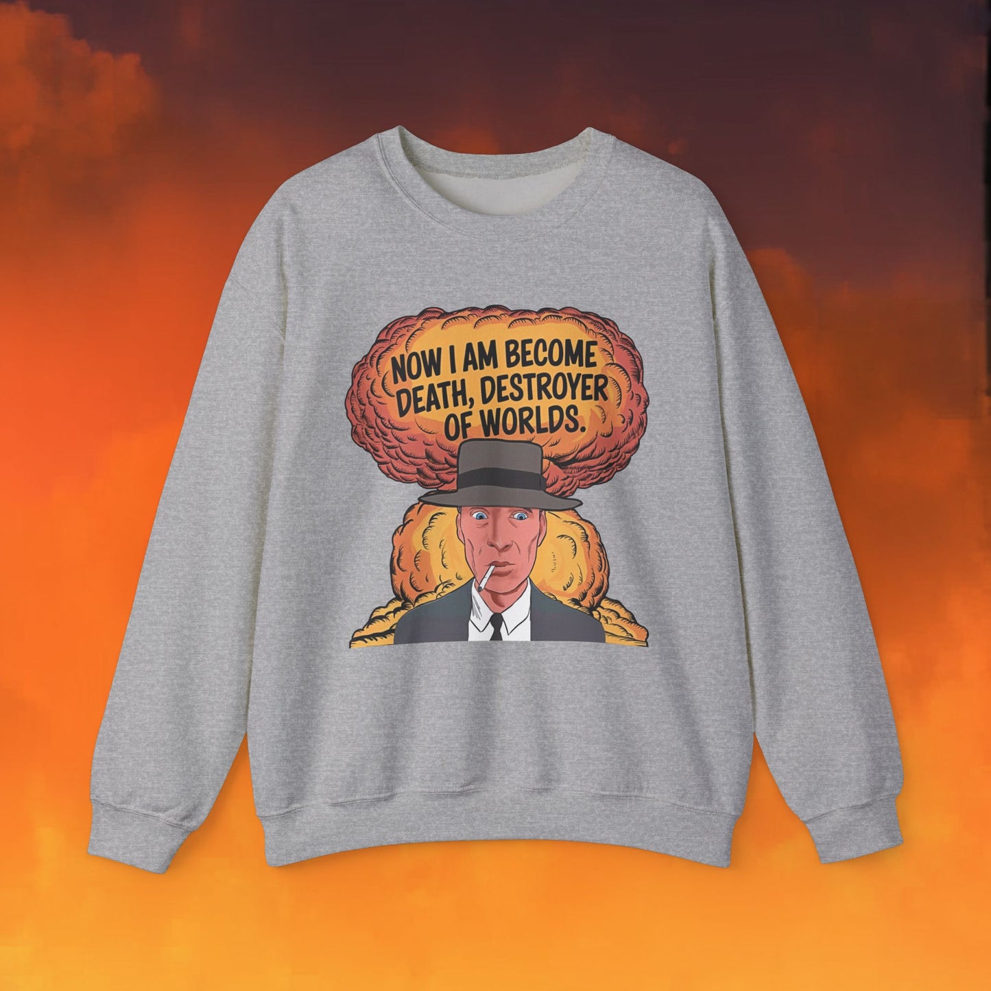 Oppenheimer I am Death, Destroyer of Worlds Atomic Bomb Explosion Unisex Heavy Blend Crewneck Sweatshirt Sport Grey Sweatshirts Cillian Murphy Movies Oppenheimer Printify