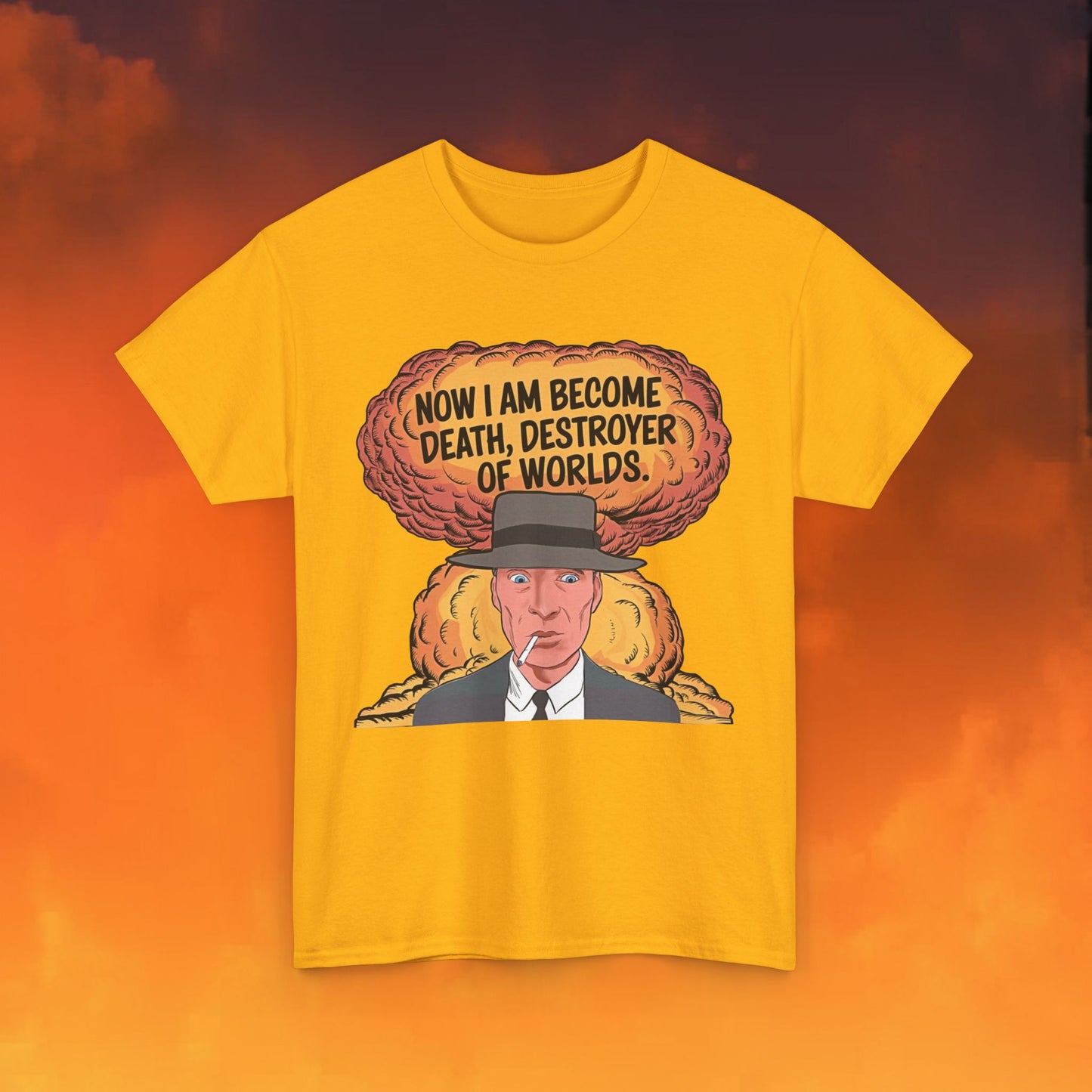 Oppenheimer I am Death, Destroyer of Worlds Atomic Bomb Explosion Unisex Heavy Cotton Tee Gold T-shirts Cillian Murphy Movies Oppenheimer Printify