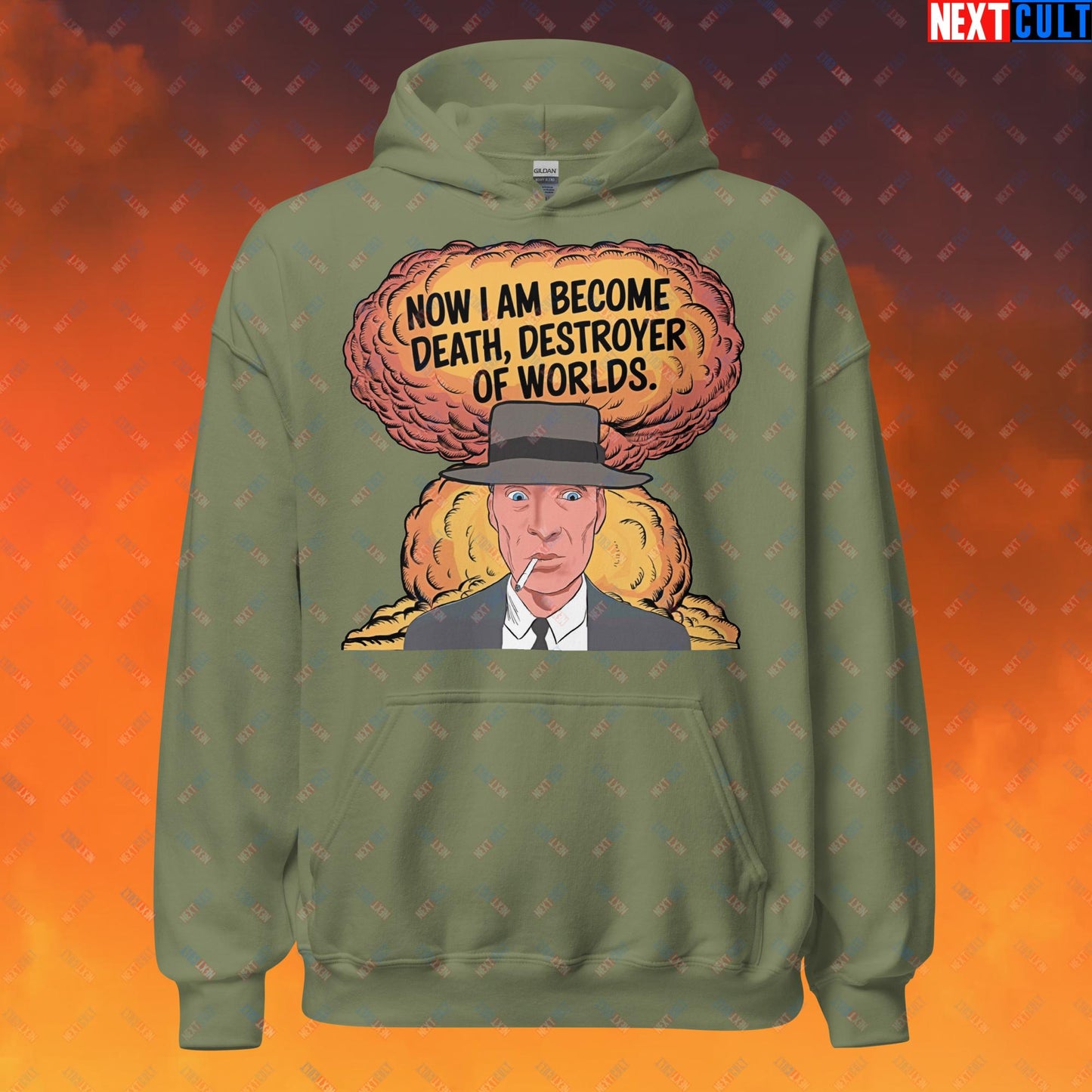 Oppenheimer I am Death, Destroyer of Worlds Atomic Bomb Explosion Unisex Hoodie Military Green Hoodies Cillian Murphy Movies Oppenheimer Next Cult Brand