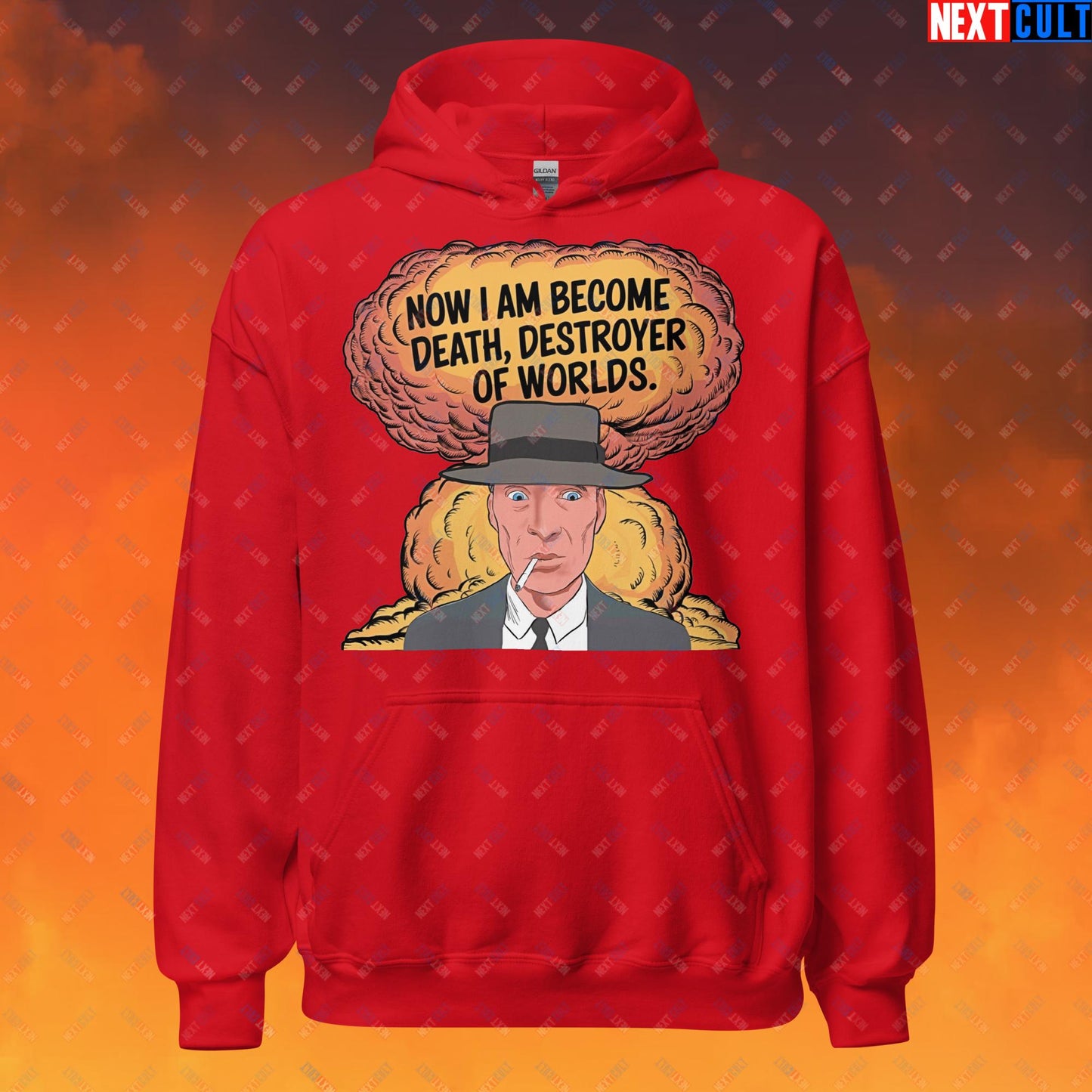 Oppenheimer I am Death, Destroyer of Worlds Atomic Bomb Explosion Unisex Hoodie Red Hoodies Cillian Murphy Movies Oppenheimer Next Cult Brand