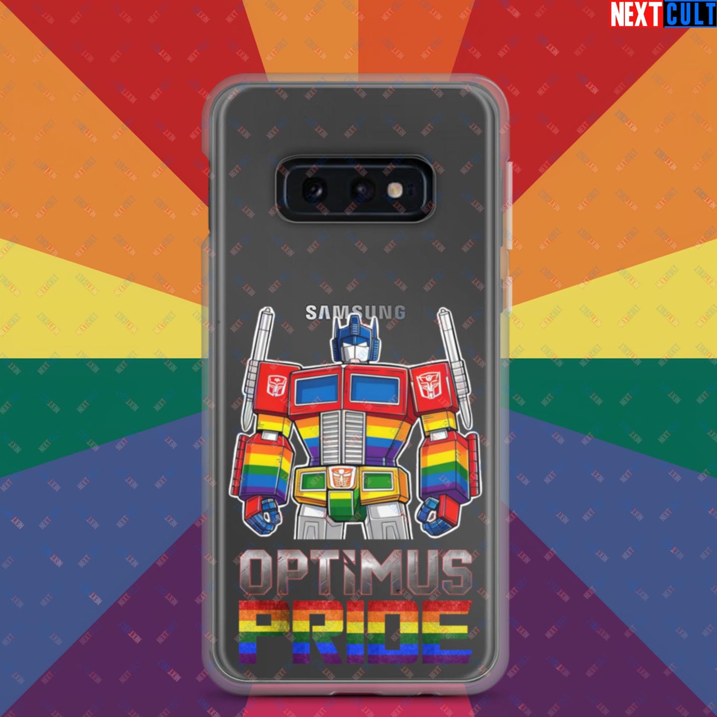 Optimus Pride Transformer Gay Pride Funny LGBTQ+ Clear Case for Samsung Samsung Galaxy S10e Mobile Phone Cases LGBTQ+ Movies Transformers Next Cult Brand