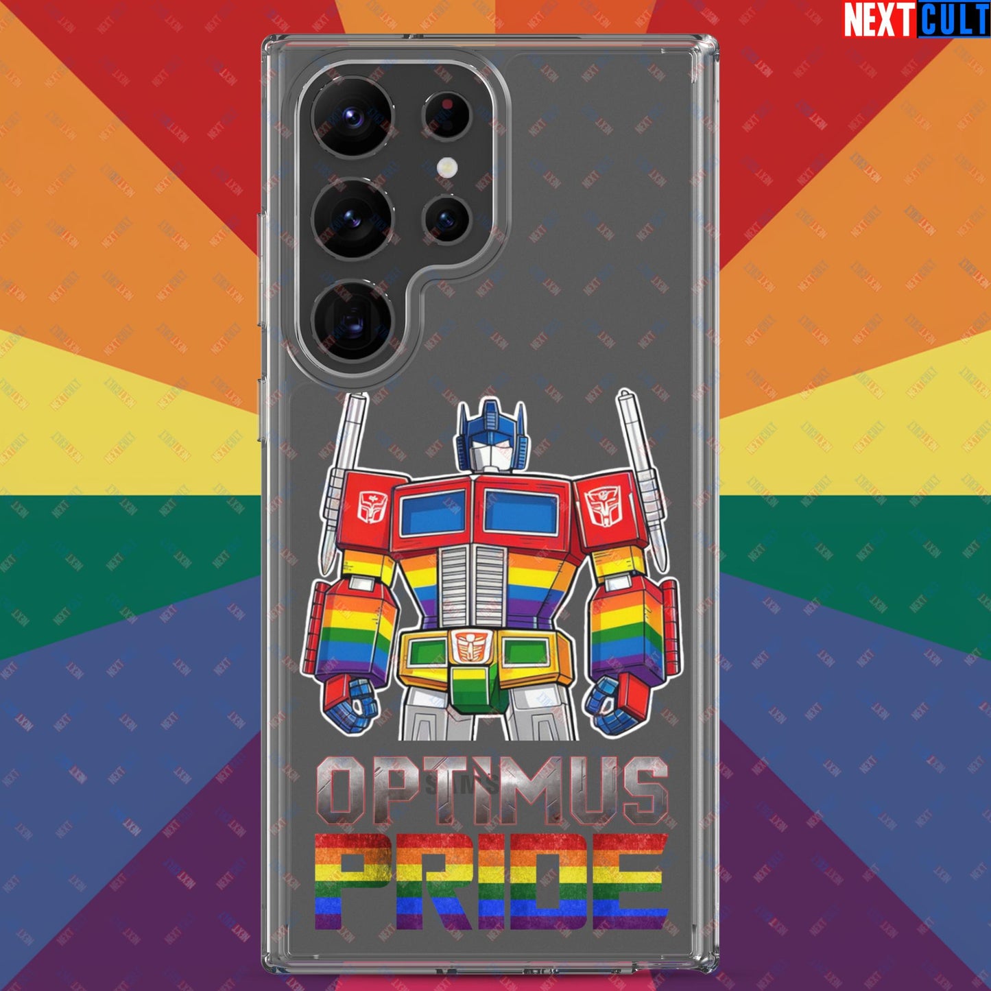 Optimus Pride Transformer Gay Pride Funny LGBTQ+ Clear Case for Samsung Samsung Galaxy S23 Ultra Mobile Phone Cases LGBTQ+ Movies Transformers Next Cult Brand