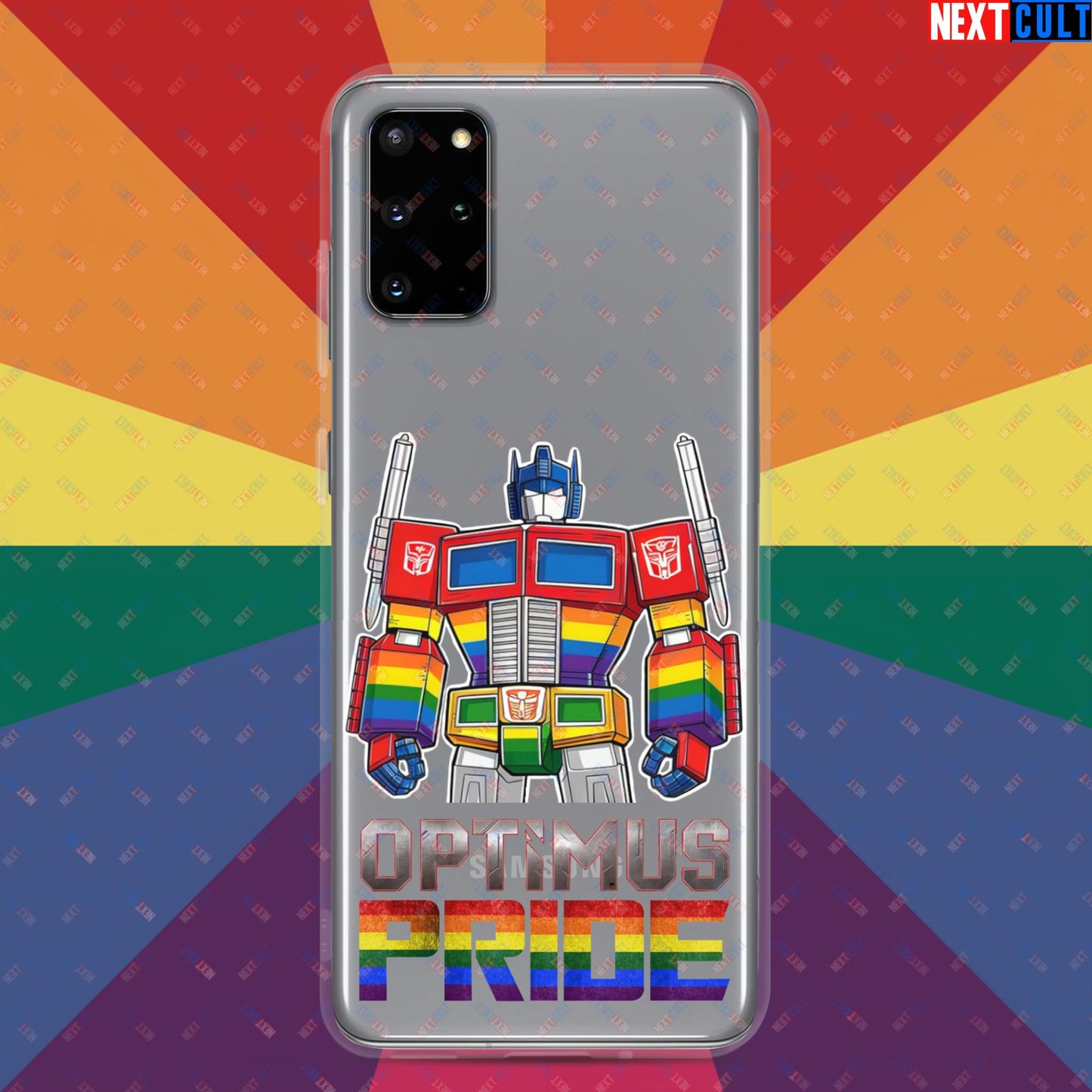 Optimus Pride Transformer Gay Pride Funny LGBTQ+ Clear Case for Samsung Samsung Galaxy S20 Plus Mobile Phone Cases LGBTQ+ Movies Transformers Next Cult Brand