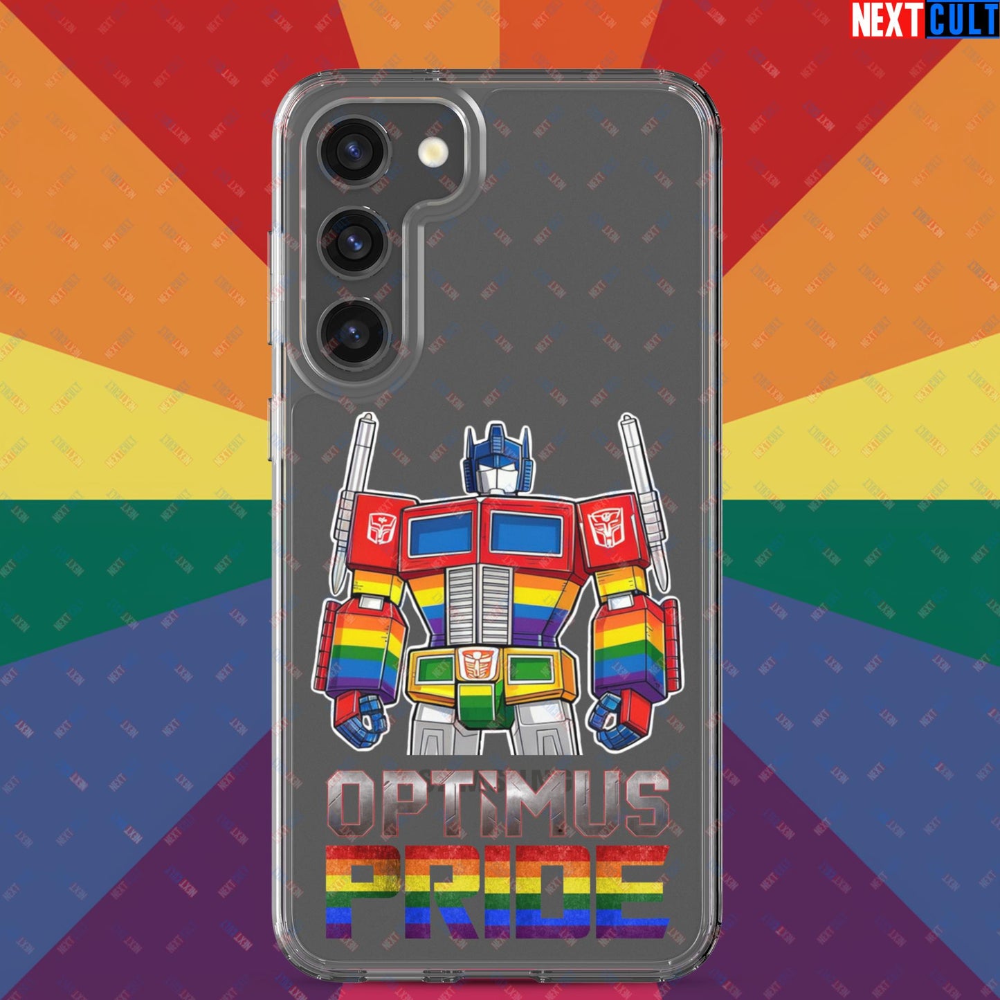 Optimus Pride Transformer Gay Pride Funny LGBTQ+ Clear Case for Samsung Samsung Galaxy S23 Plus Mobile Phone Cases LGBTQ+ Movies Transformers Next Cult Brand