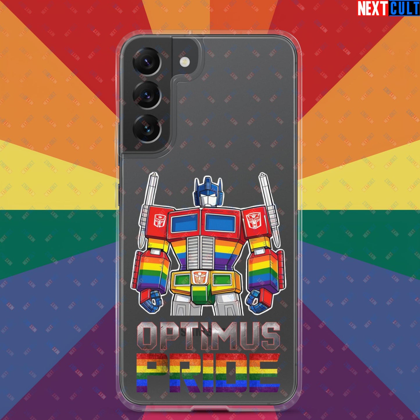 Optimus Pride Transformer Gay Pride Funny LGBTQ+ Clear Case for Samsung Samsung Galaxy S22 Plus Mobile Phone Cases LGBTQ+ Movies Transformers Next Cult Brand