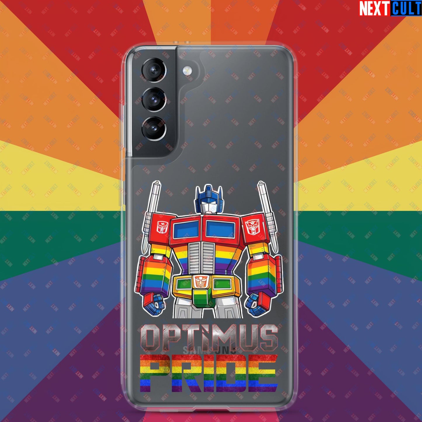 Optimus Pride Transformer Gay Pride Funny LGBTQ+ Clear Case for Samsung Samsung Galaxy S21 Mobile Phone Cases LGBTQ+ Movies Transformers Next Cult Brand