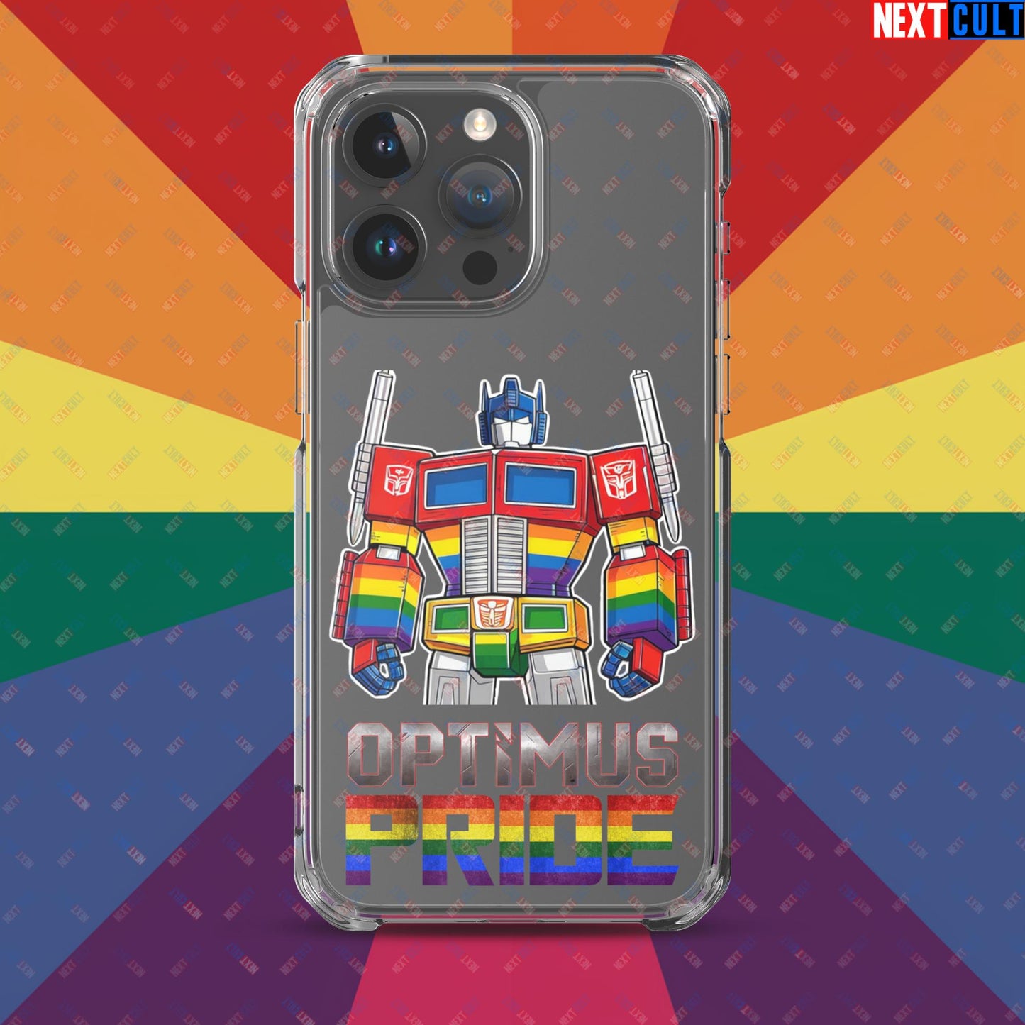 Optimus Pride Transformer Gay Pride Funny LGBTQ+ Clear Case for iPhone iPhone 15 Pro Max Mobile Phone Cases LGBTQ+ Movies Transformers Next Cult Brand