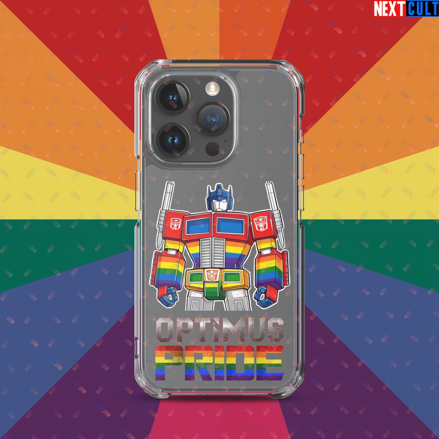 Optimus Pride Transformer Gay Pride Funny LGBTQ+ Clear Case for iPhone iPhone 15 Pro Mobile Phone Cases LGBTQ+ Movies Transformers Next Cult Brand