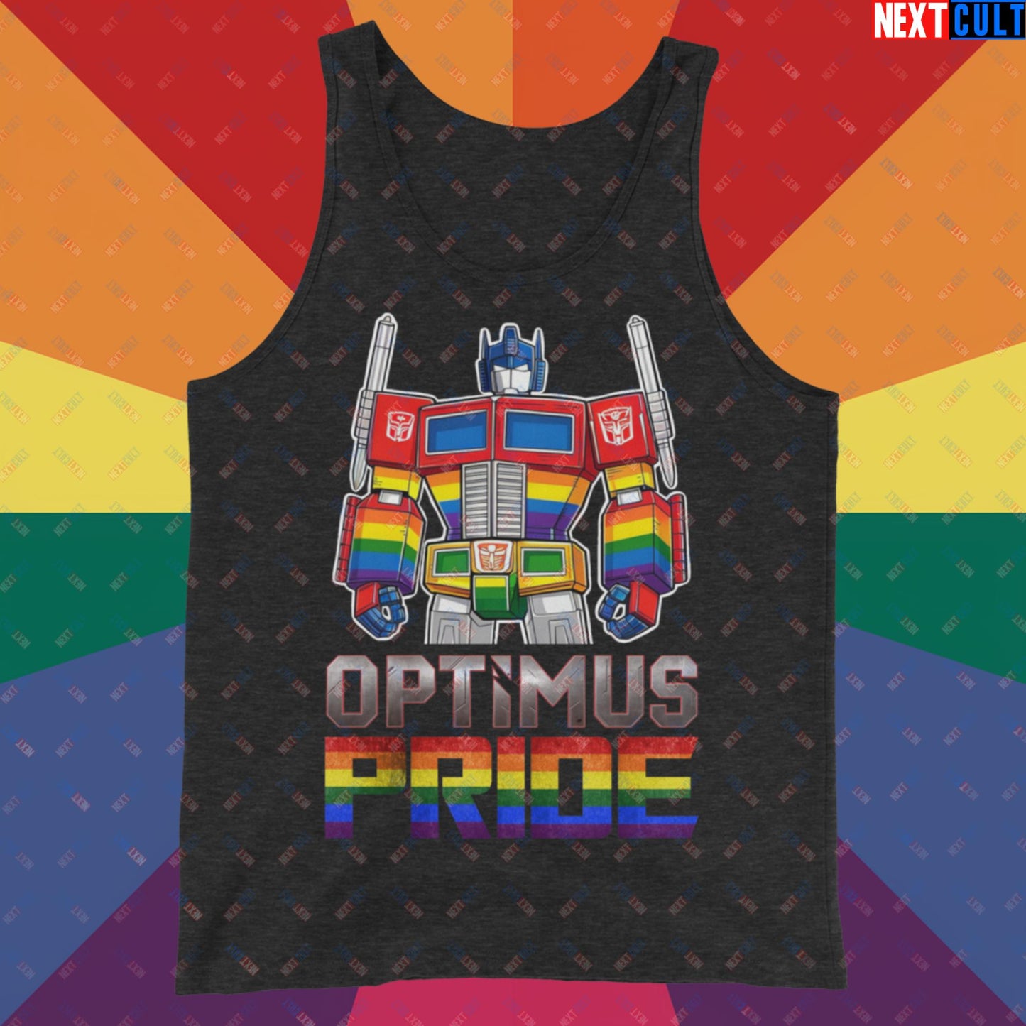 Optimus Pride Transformer Gay Pride Funny LGBTQ+ Tank Top Charcoal-Black Triblend Tank Tops LGBTQ+ Movies Transformers Next Cult Brand