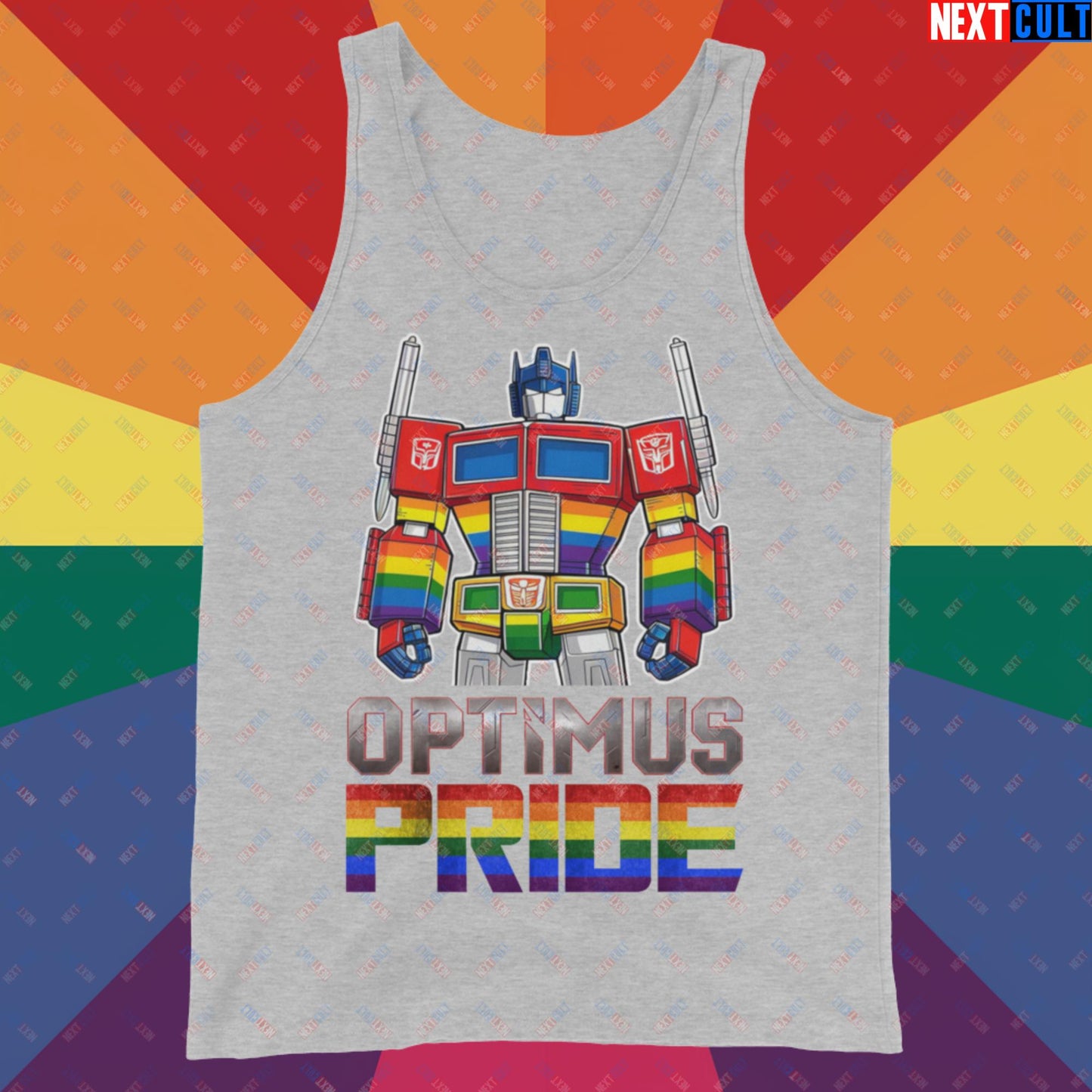 Optimus Pride Transformer Gay Pride Funny LGBTQ+ Tank Top Athletic Heather Tank Tops LGBTQ+ Movies Transformers Next Cult Brand