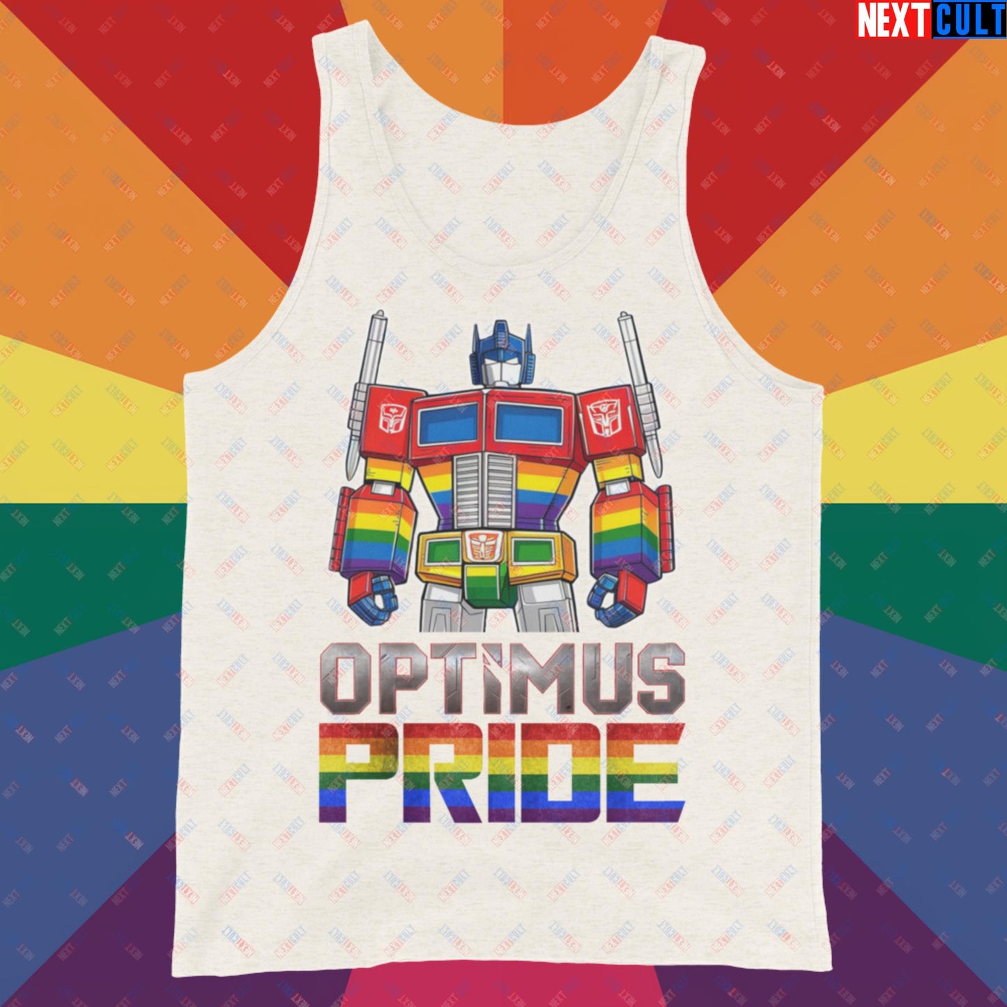 Optimus Pride Transformer Gay Pride Funny LGBTQ+ Tank Top Oatmeal Triblend Tank Tops LGBTQ+ Movies Transformers Next Cult Brand