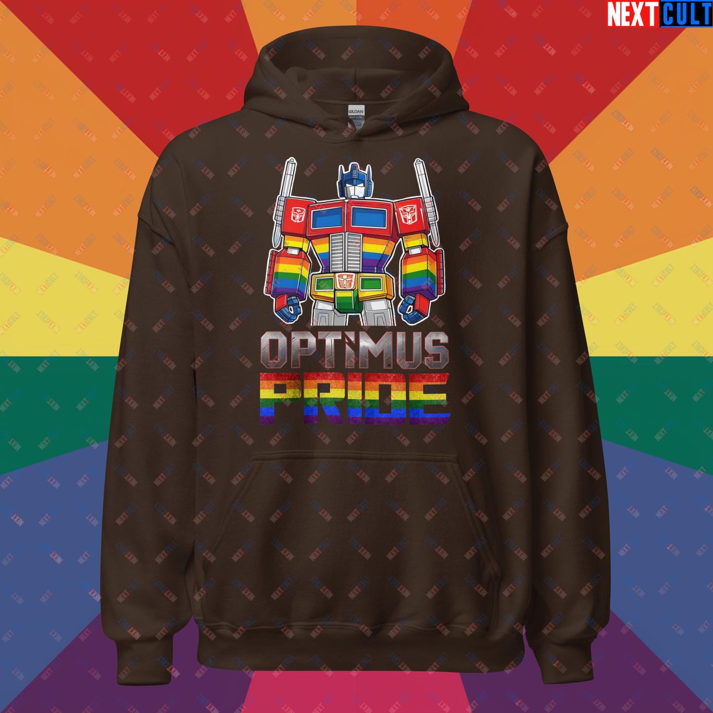 Optimus Pride Transformer Gay Pride Funny LGBTQ+ Unisex Hoodie Dark Chocolate Hoodies LGBTQ+ Movies Transformers Next Cult Brand