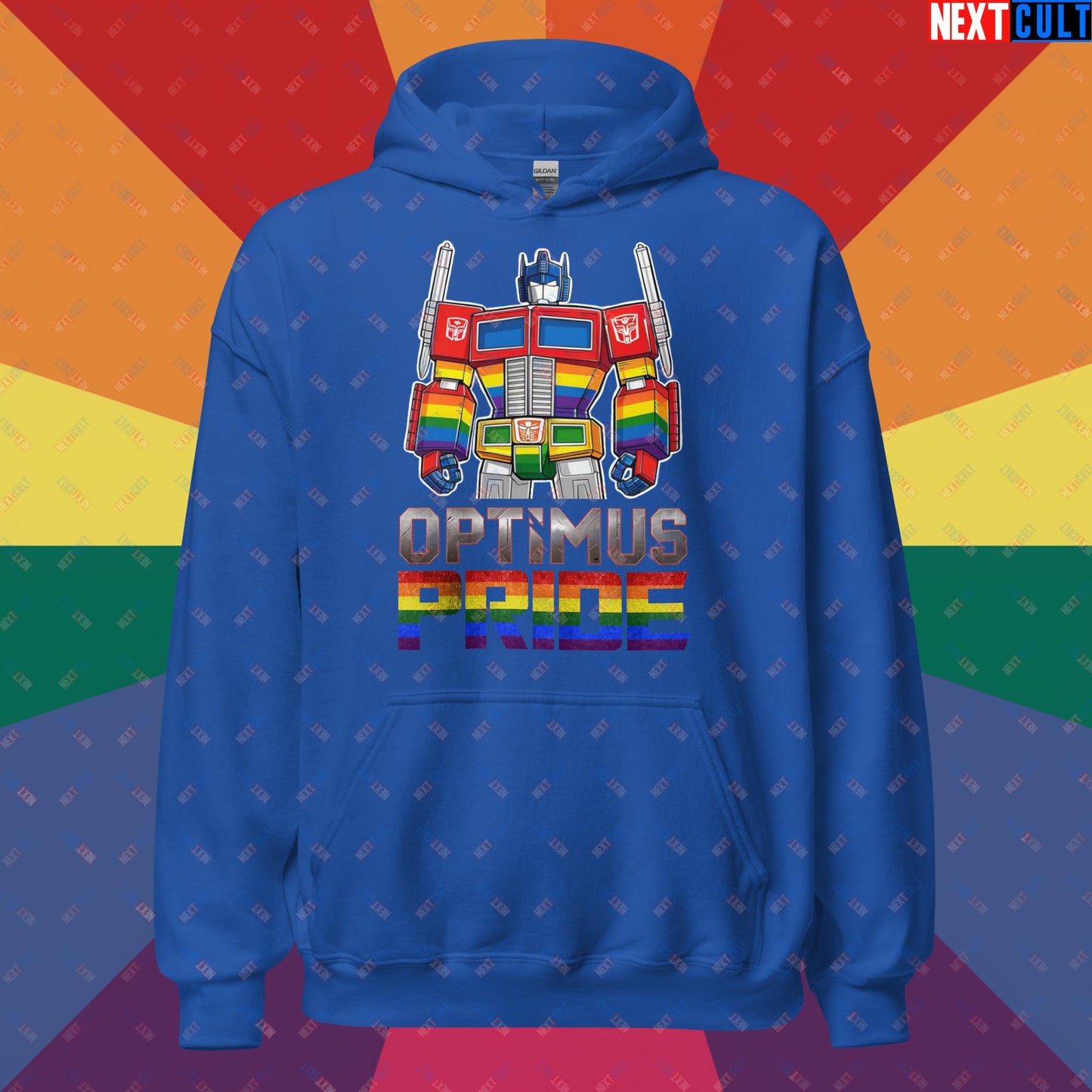 Optimus Pride Transformer Gay Pride Funny LGBTQ+ Unisex Hoodie Royal Hoodies LGBTQ+ Movies Transformers Next Cult Brand