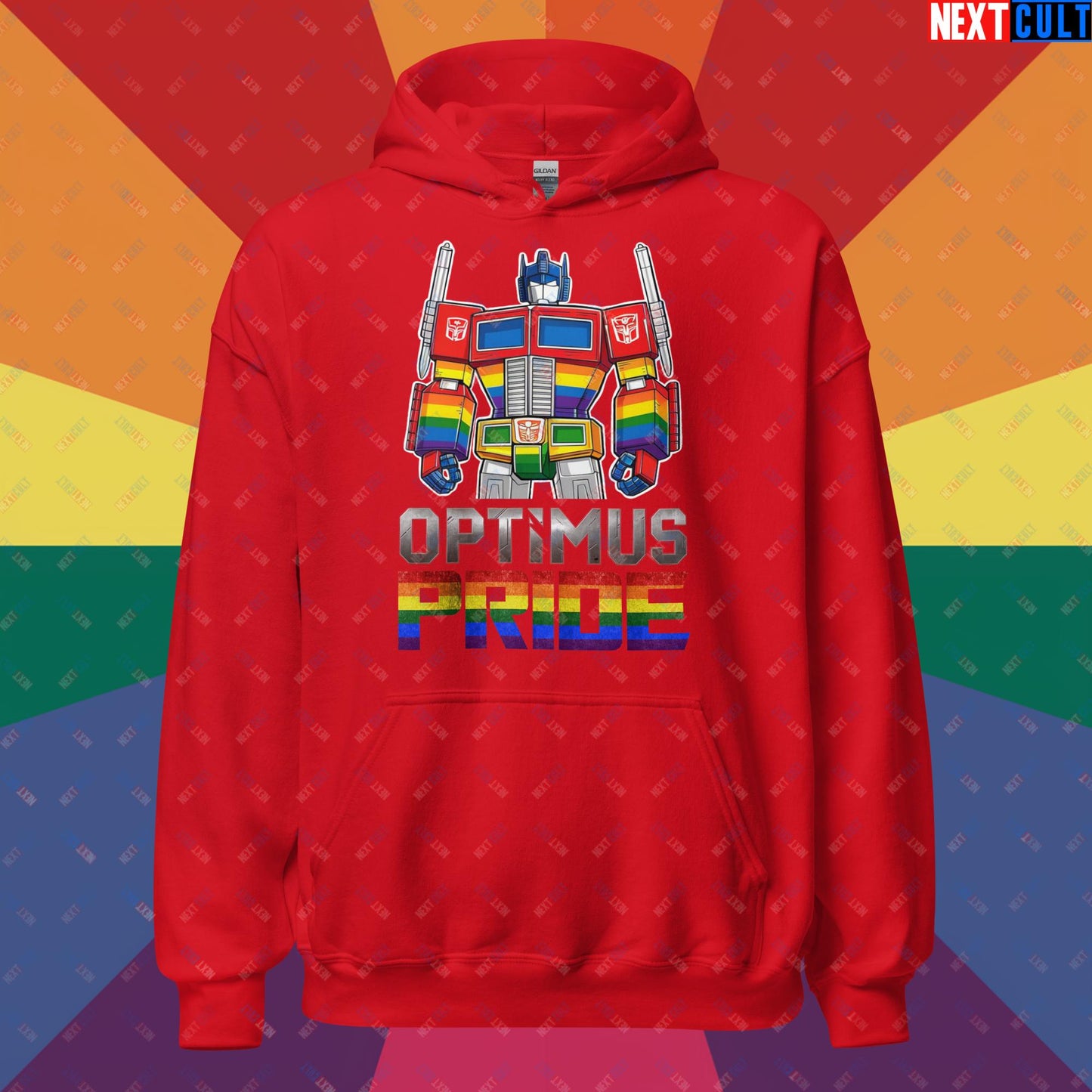 Optimus Pride Transformer Gay Pride Funny LGBTQ+ Unisex Hoodie Red Hoodies LGBTQ+ Movies Transformers Next Cult Brand