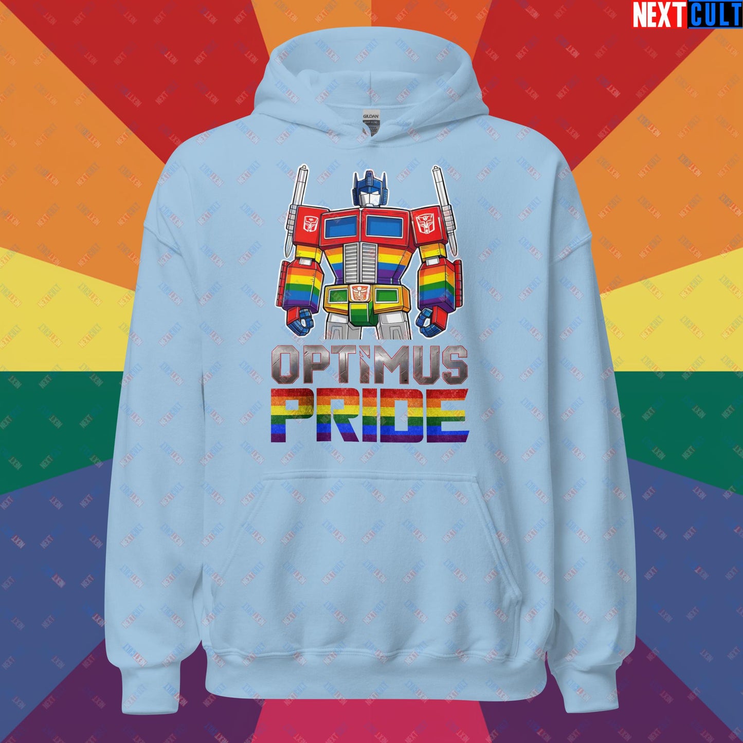 Optimus Pride Transformer Gay Pride Funny LGBTQ+ Unisex Hoodie Light Blue Hoodies LGBTQ+ Movies Transformers Next Cult Brand