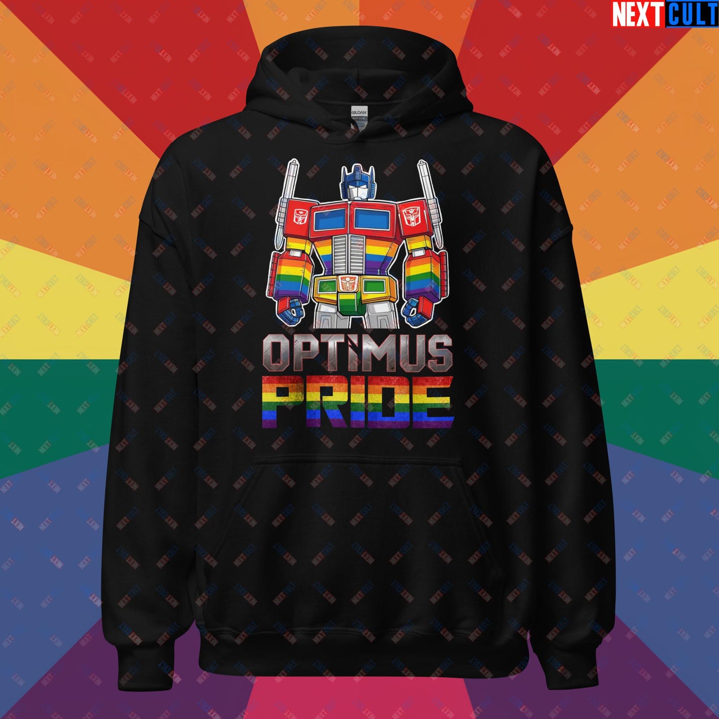 Optimus Pride Transformer Gay Pride Funny LGBTQ+ Unisex Hoodie Black Hoodies LGBTQ+ Movies Transformers Next Cult Brand