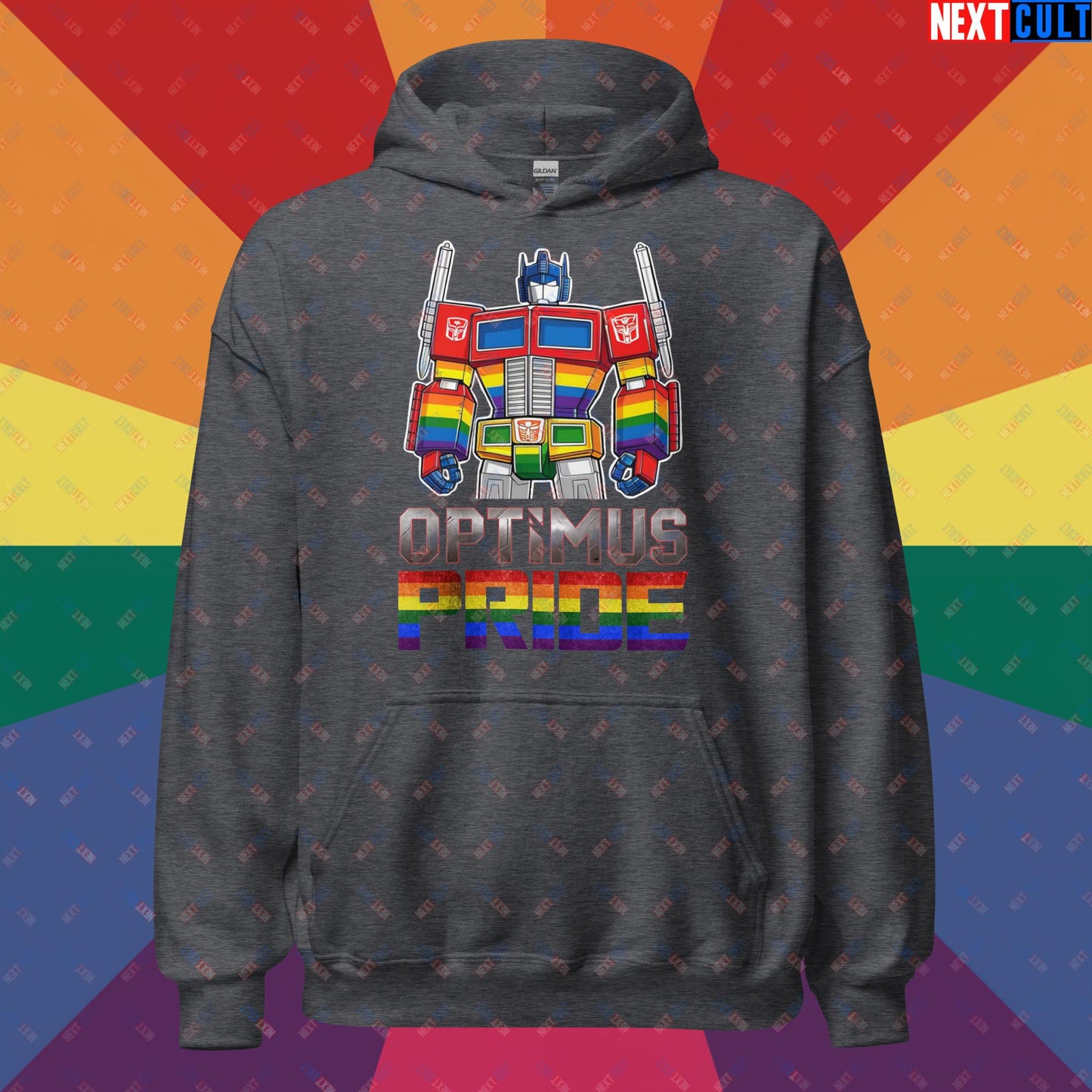 Optimus Pride Transformer Gay Pride Funny LGBTQ+ Unisex Hoodie Dark Heather Hoodies LGBTQ+ Movies Transformers Next Cult Brand