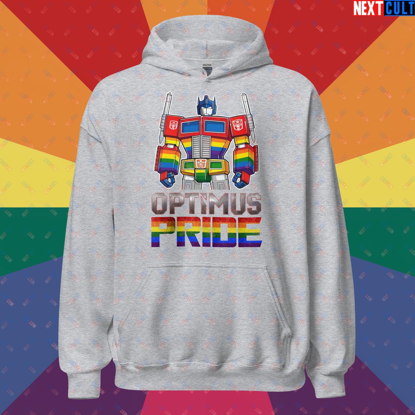Optimus Pride Transformer Gay Pride Funny LGBTQ+ Unisex Hoodie Sport Grey Hoodies LGBTQ+ Movies Transformers Next Cult Brand