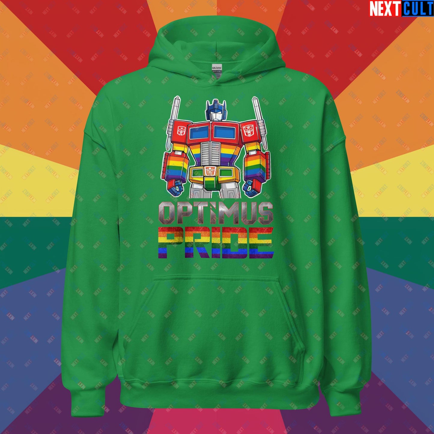 Optimus Pride Transformer Gay Pride Funny LGBTQ+ Unisex Hoodie Irish Green Hoodies LGBTQ+ Movies Transformers Next Cult Brand