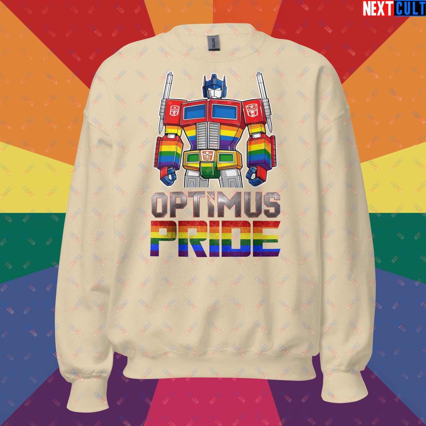 Optimus Pride Transformer Gay Pride Funny LGBTQ+ Unisex Sweatshirt Sand Sweatshirts LGBTQ+ Movies Transformers Next Cult Brand