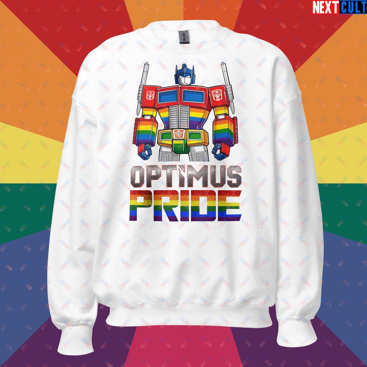 Optimus Pride Transformer Gay Pride Funny LGBTQ+ Unisex Sweatshirt White Sweatshirts LGBTQ+ Movies Transformers Next Cult Brand