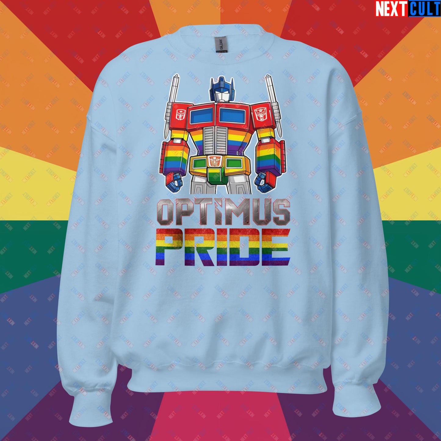 Optimus Pride Transformer Gay Pride Funny LGBTQ+ Unisex Sweatshirt Light Blue Sweatshirts LGBTQ+ Movies Transformers Next Cult Brand