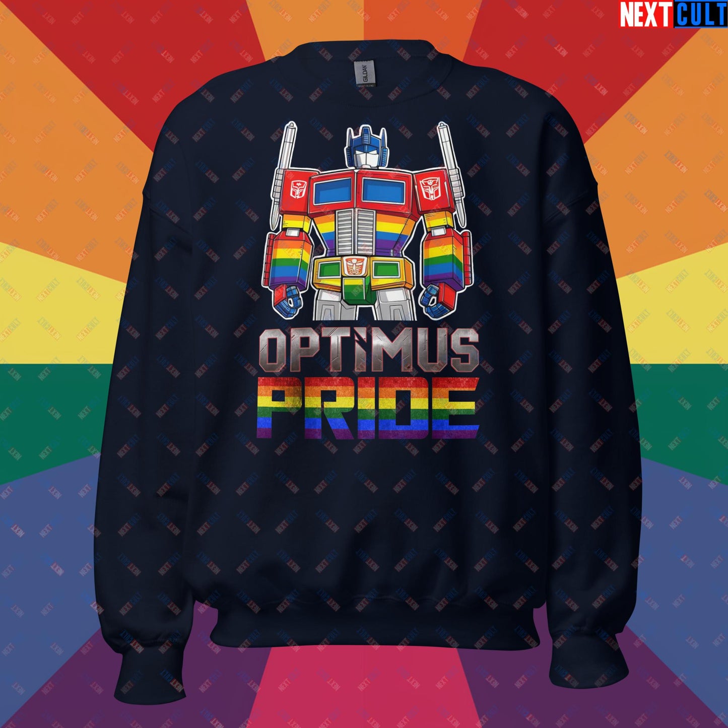 Optimus Pride Transformer Gay Pride Funny LGBTQ+ Unisex Sweatshirt Navy Sweatshirts LGBTQ+ Movies Transformers Next Cult Brand