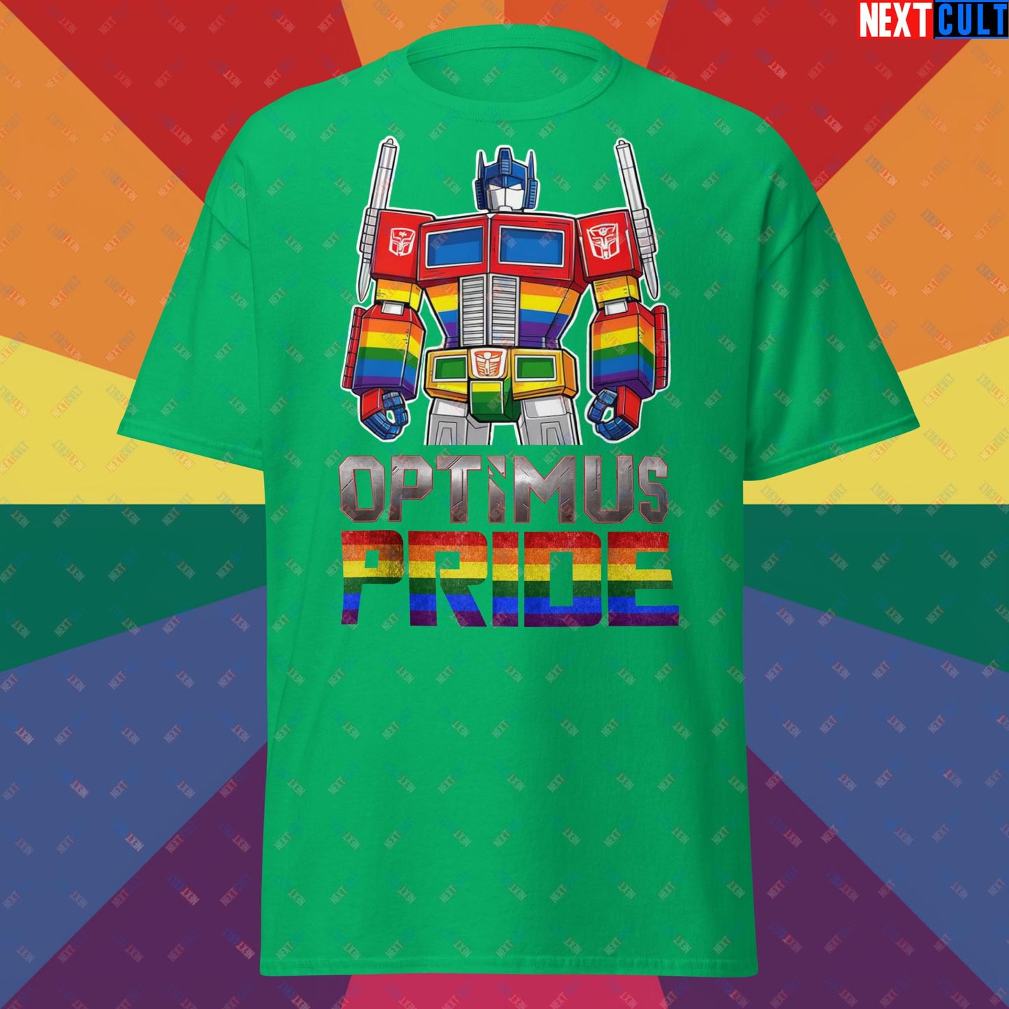 Optimus Pride Transformer Gay Pride Funny LGBTQ+ Unisex tee Irish Green T-shirts LGBTQ+ Movies Transformers Next Cult Brand