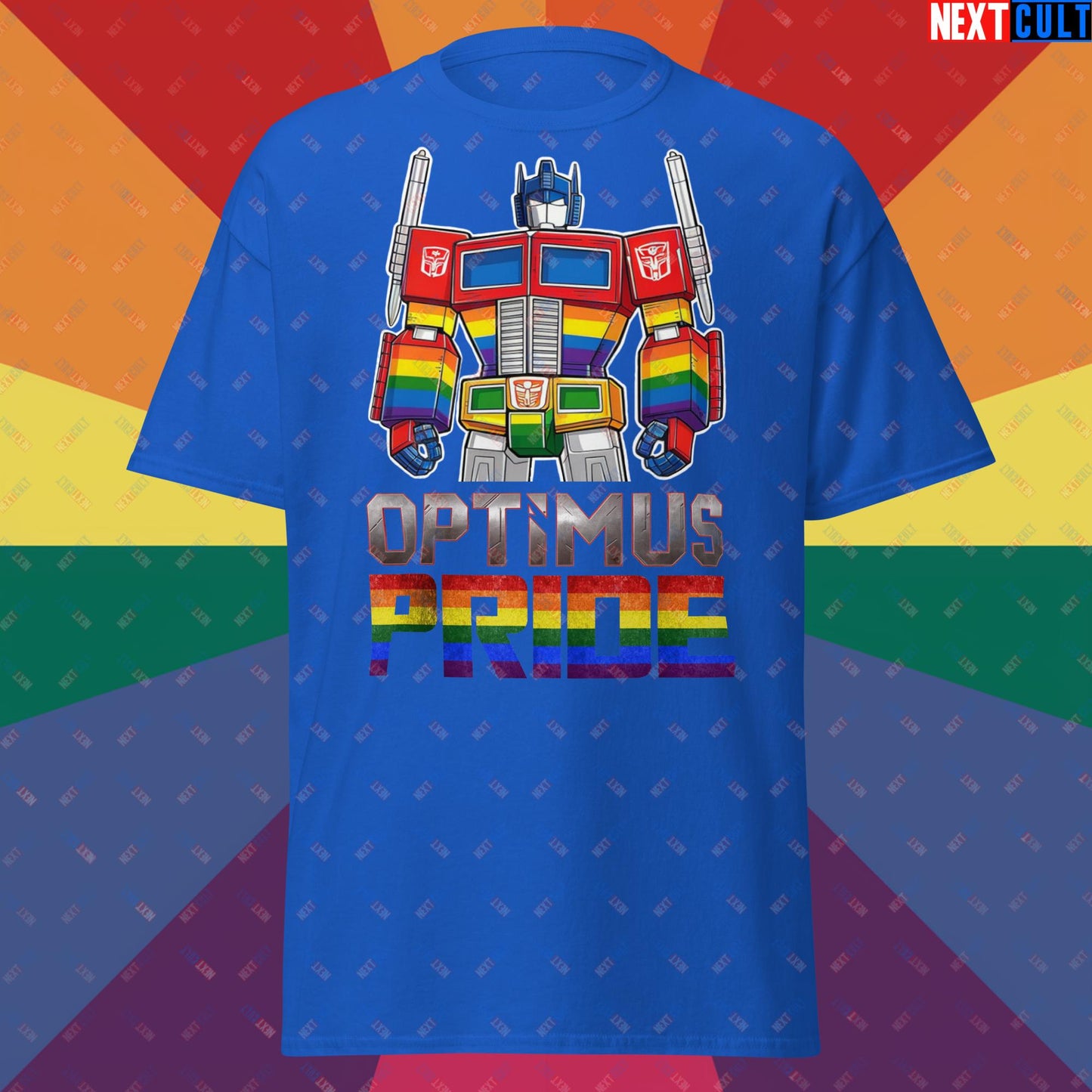 Optimus Pride Transformer Gay Pride Funny LGBTQ+ Unisex tee Royal T-shirts LGBTQ+ Movies Transformers Next Cult Brand