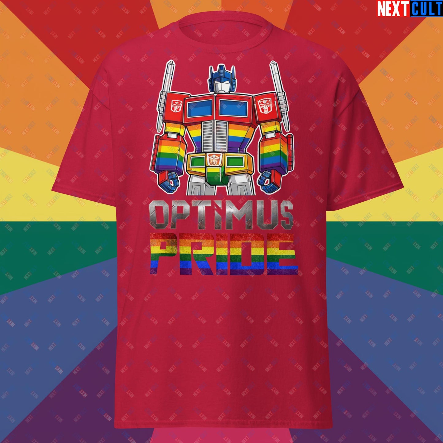 Optimus Pride Transformer Gay Pride Funny LGBTQ+ Unisex tee Cardinal T-shirts LGBTQ+ Movies Transformers Next Cult Brand