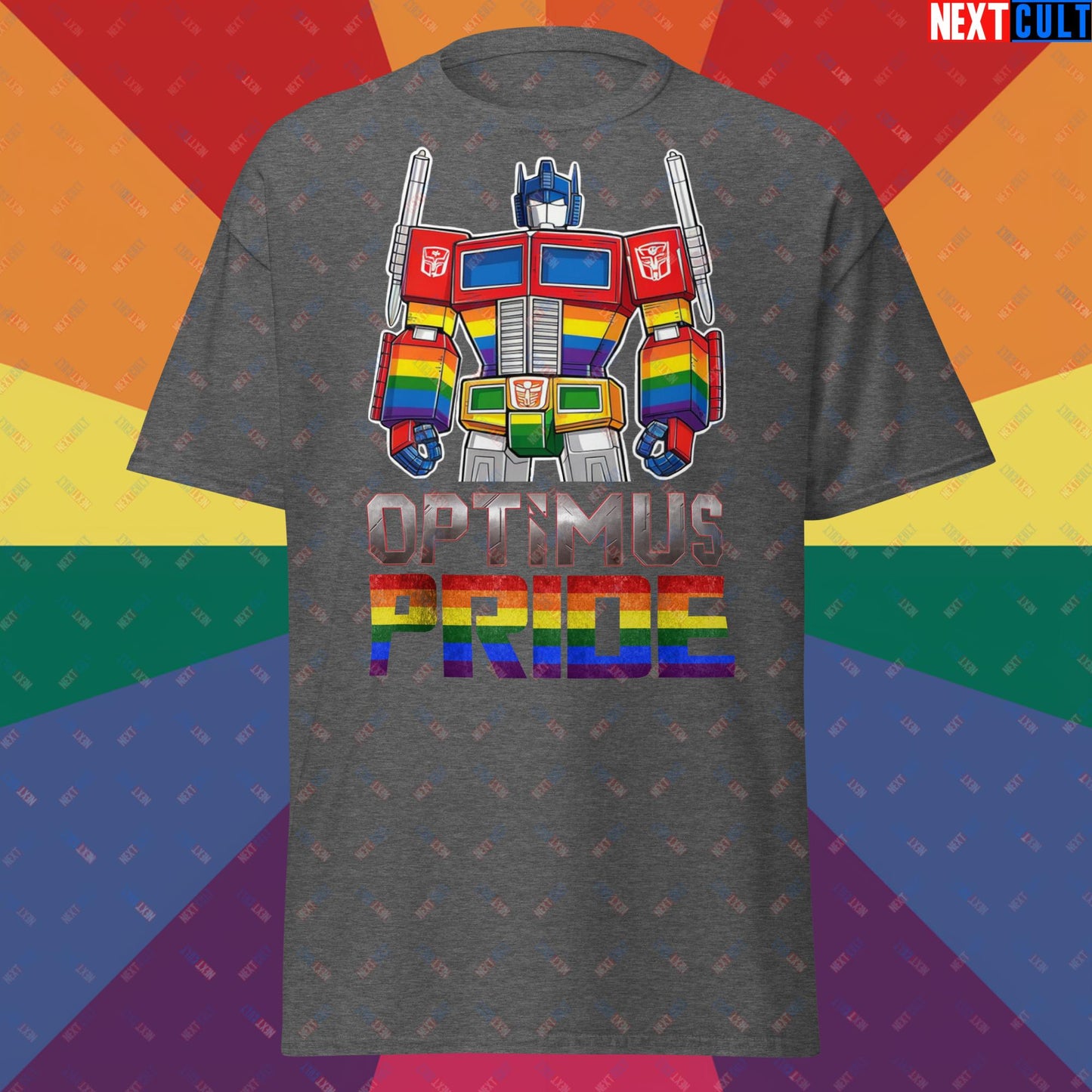 Optimus Pride Transformer Gay Pride Funny LGBTQ+ Unisex tee Dark Heather T-shirts LGBTQ+ Movies Transformers Next Cult Brand