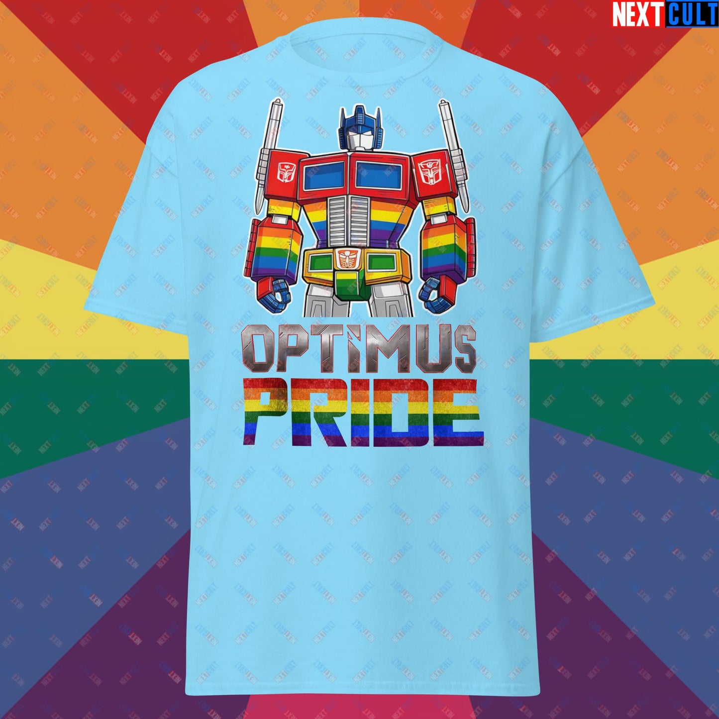 Optimus Pride Transformer Gay Pride Funny LGBTQ+ Unisex tee Sky T-shirts LGBTQ+ Movies Transformers Next Cult Brand