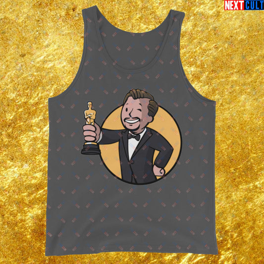 Oscars Boy Leonardo DiCaprio Vault Boy Fallout Funny Meme Cartoon Mashup Tank Top Asphalt Tank Tops Fallout Leonardo DiCaprio Movies Vault Boy Next Cult Brand