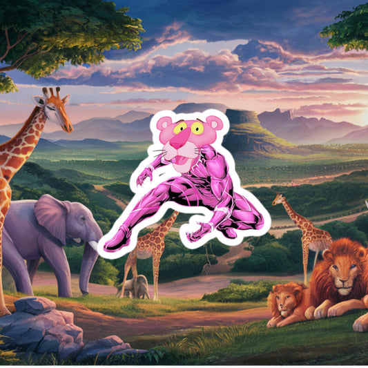 Pink Panther x Black Panther Bubble-free stickers 3″×3″ Stickers Avengers Black Panther Movies Pink Panther Superheroes TV Shows Next Cult Brand