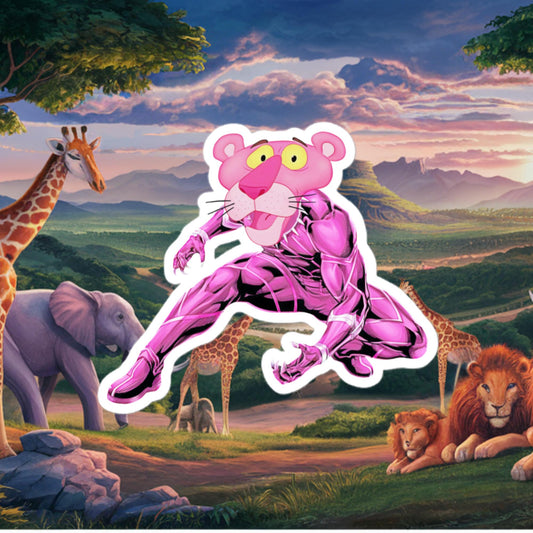 Pink Panther x Black Panther Bubble-free stickers 4″×4″ Stickers Avengers Black Panther Movies Pink Panther Superheroes TV Shows Next Cult Brand