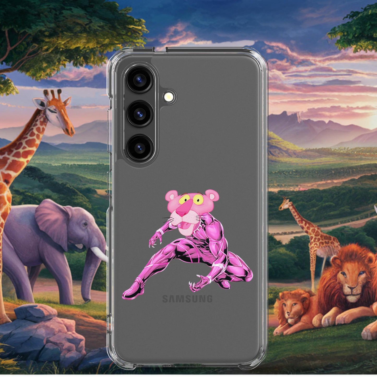 Pink Panther x Black Panther Clear Case for Samsung Samsung Galaxy S24 Mobile Phone Cases Black Panther Movies Pink Panther Superheroes TV Shows Next Cult Brand