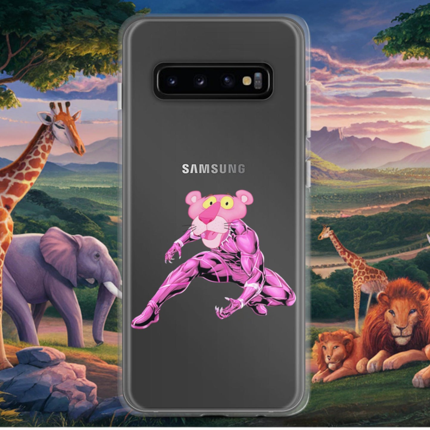 Pink Panther x Black Panther Clear Case for Samsung Samsung Galaxy S10+ Mobile Phone Cases Black Panther Movies Pink Panther Superheroes TV Shows Next Cult Brand
