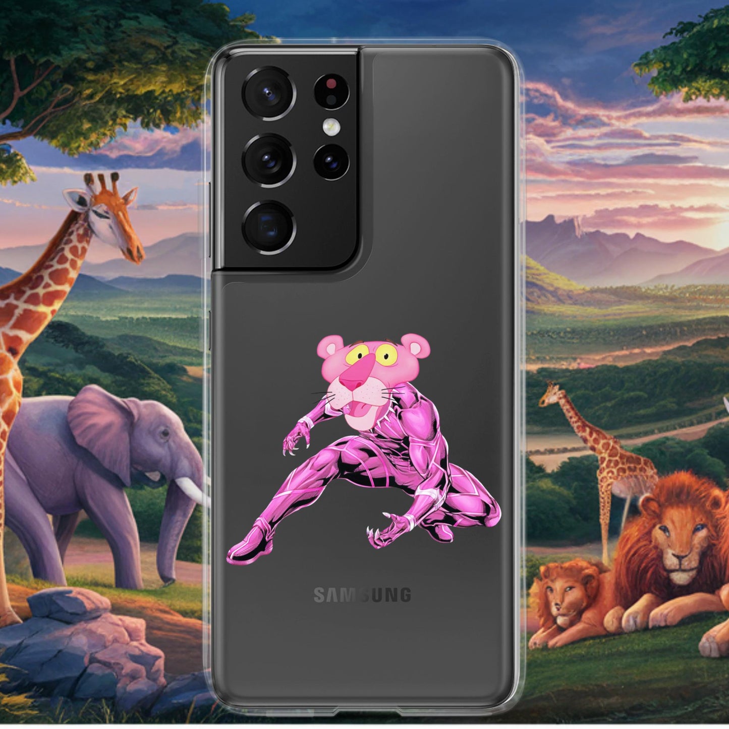 Pink Panther x Black Panther Clear Case for Samsung Samsung Galaxy S21 Ultra Mobile Phone Cases Black Panther Movies Pink Panther Superheroes TV Shows Next Cult Brand