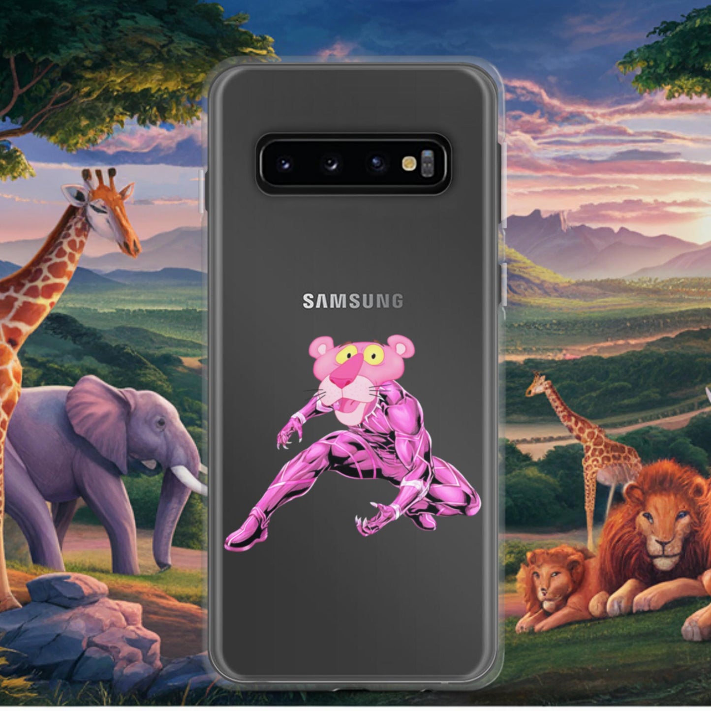 Pink Panther x Black Panther Clear Case for Samsung Samsung Galaxy S10 Mobile Phone Cases Black Panther Movies Pink Panther Superheroes TV Shows Next Cult Brand