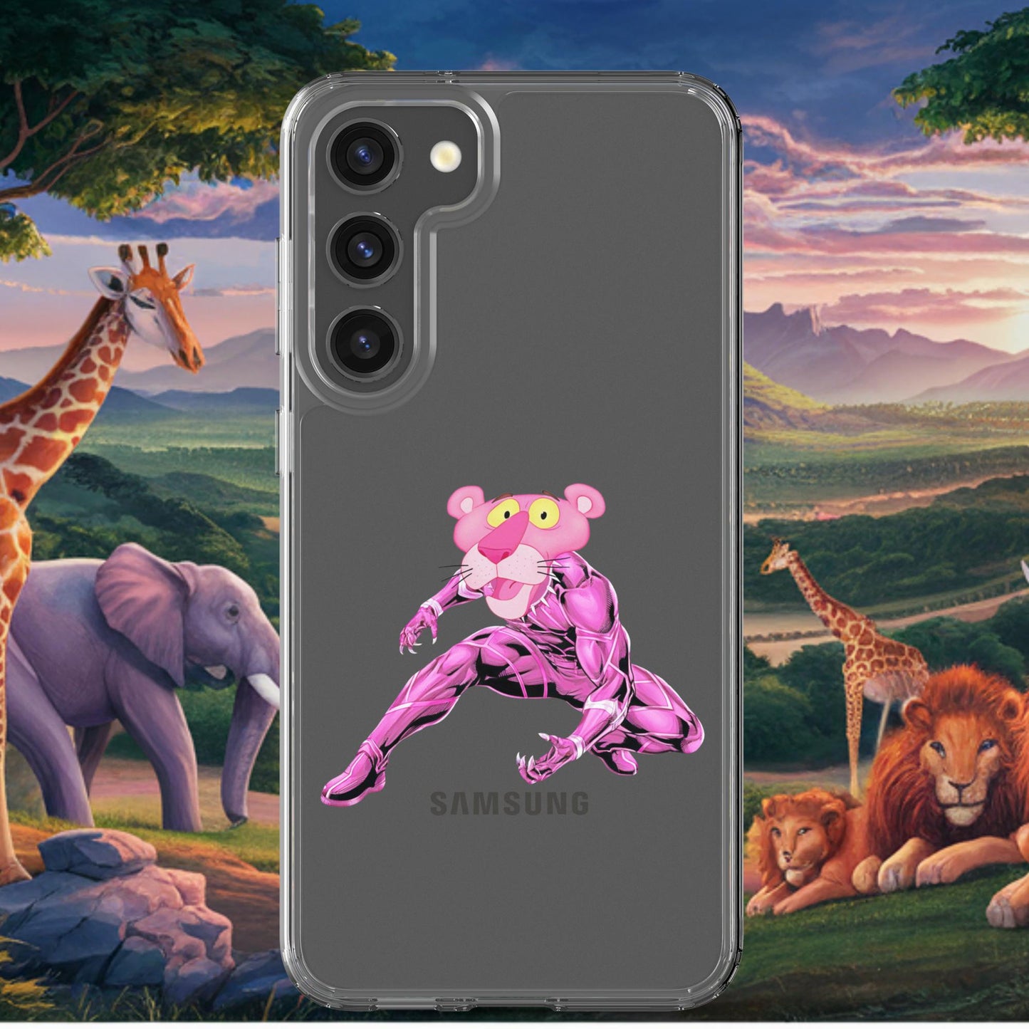 Pink Panther x Black Panther Clear Case for Samsung Samsung Galaxy S23 Plus Mobile Phone Cases Black Panther Movies Pink Panther Superheroes TV Shows Next Cult Brand