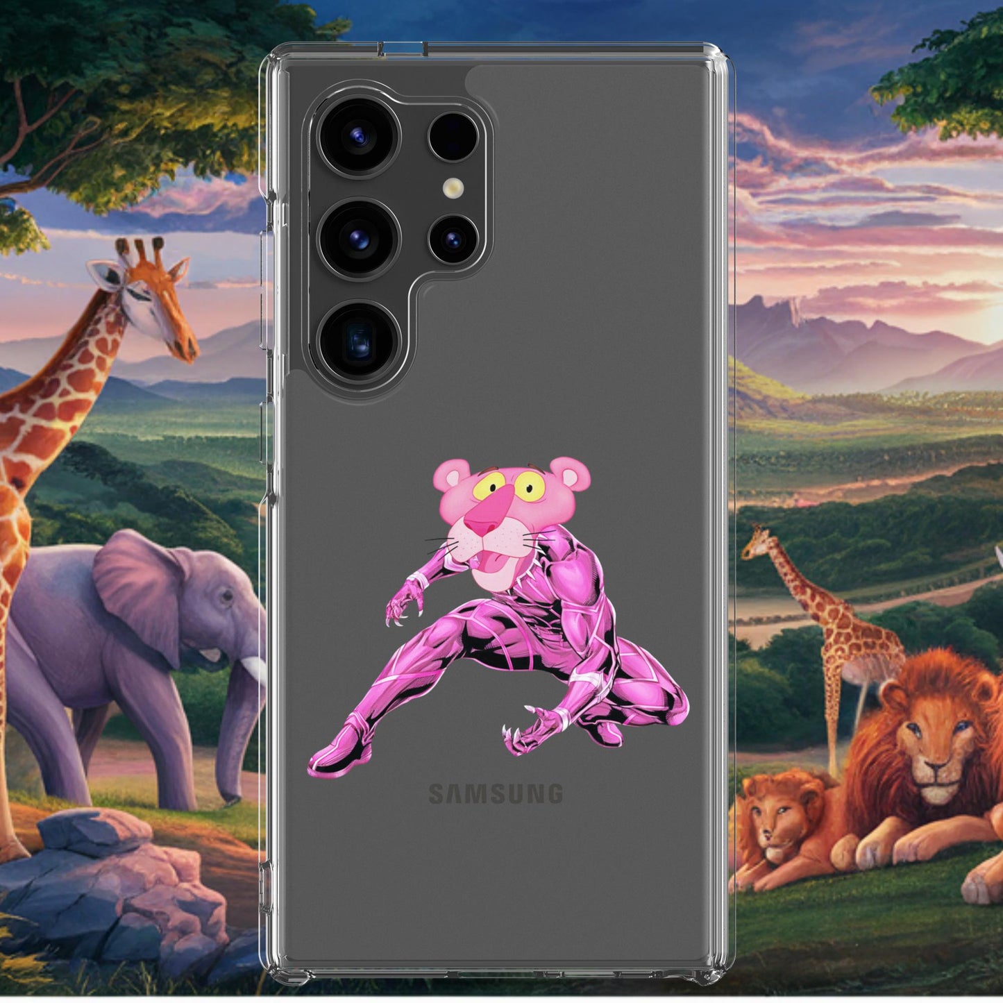 Pink Panther x Black Panther Clear Case for Samsung Samsung Galaxy S24 Ultra Mobile Phone Cases Black Panther Movies Pink Panther Superheroes TV Shows Next Cult Brand