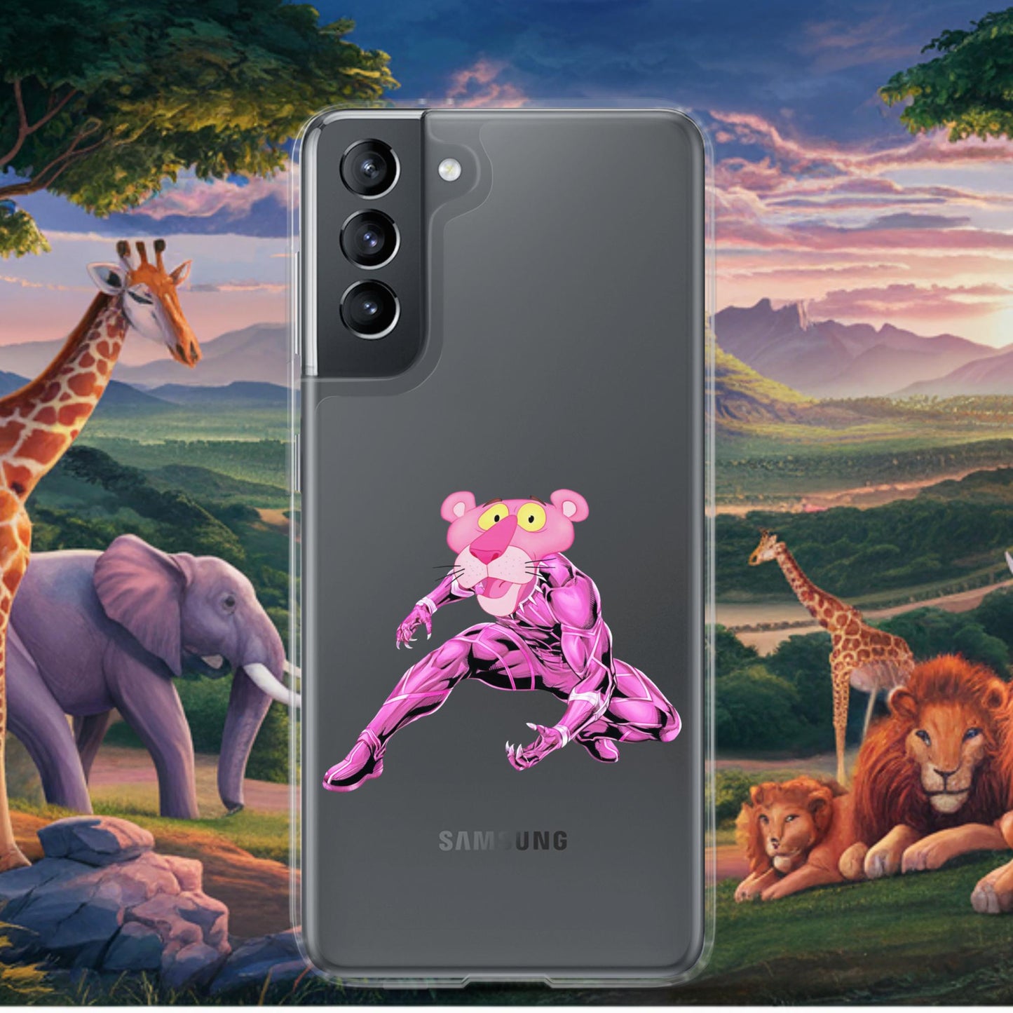 Pink Panther x Black Panther Clear Case for Samsung Samsung Galaxy S21 Mobile Phone Cases Black Panther Movies Pink Panther Superheroes TV Shows Next Cult Brand