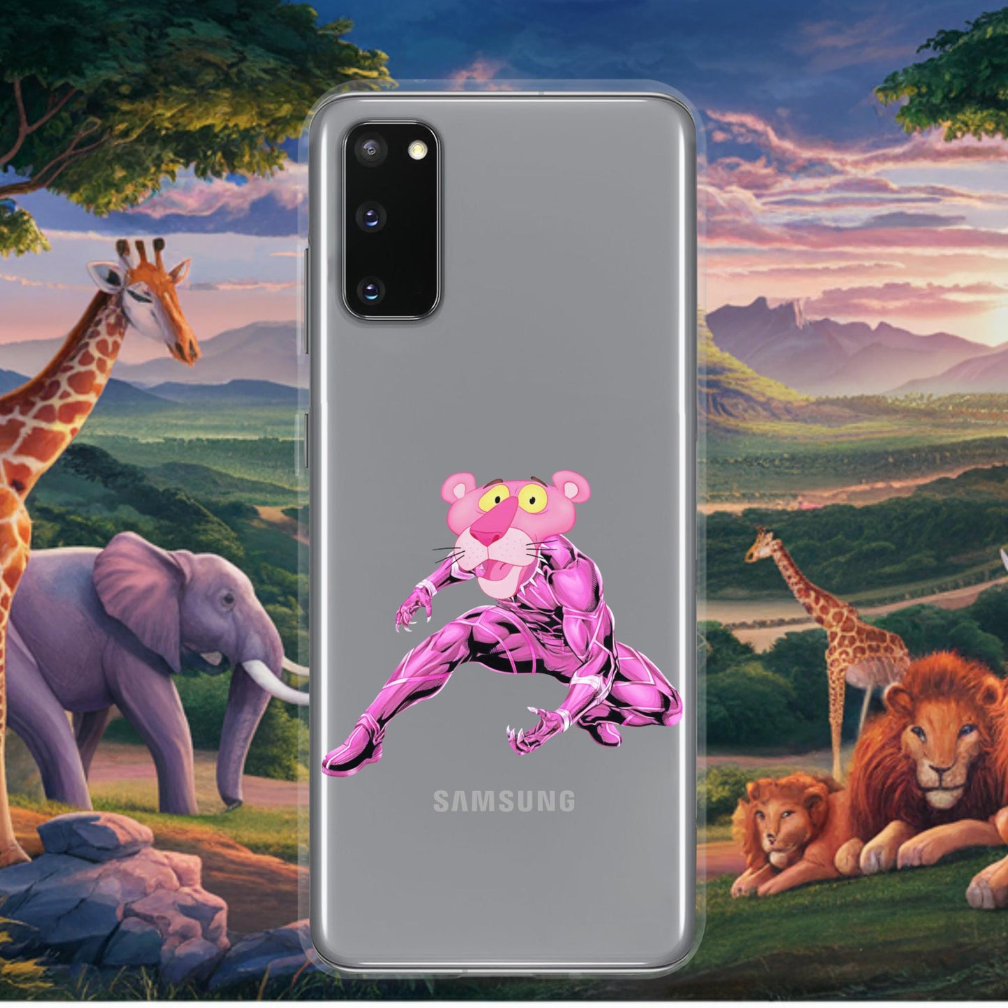 Pink Panther x Black Panther Clear Case for Samsung Samsung Galaxy S20 Mobile Phone Cases Black Panther Movies Pink Panther Superheroes TV Shows Next Cult Brand