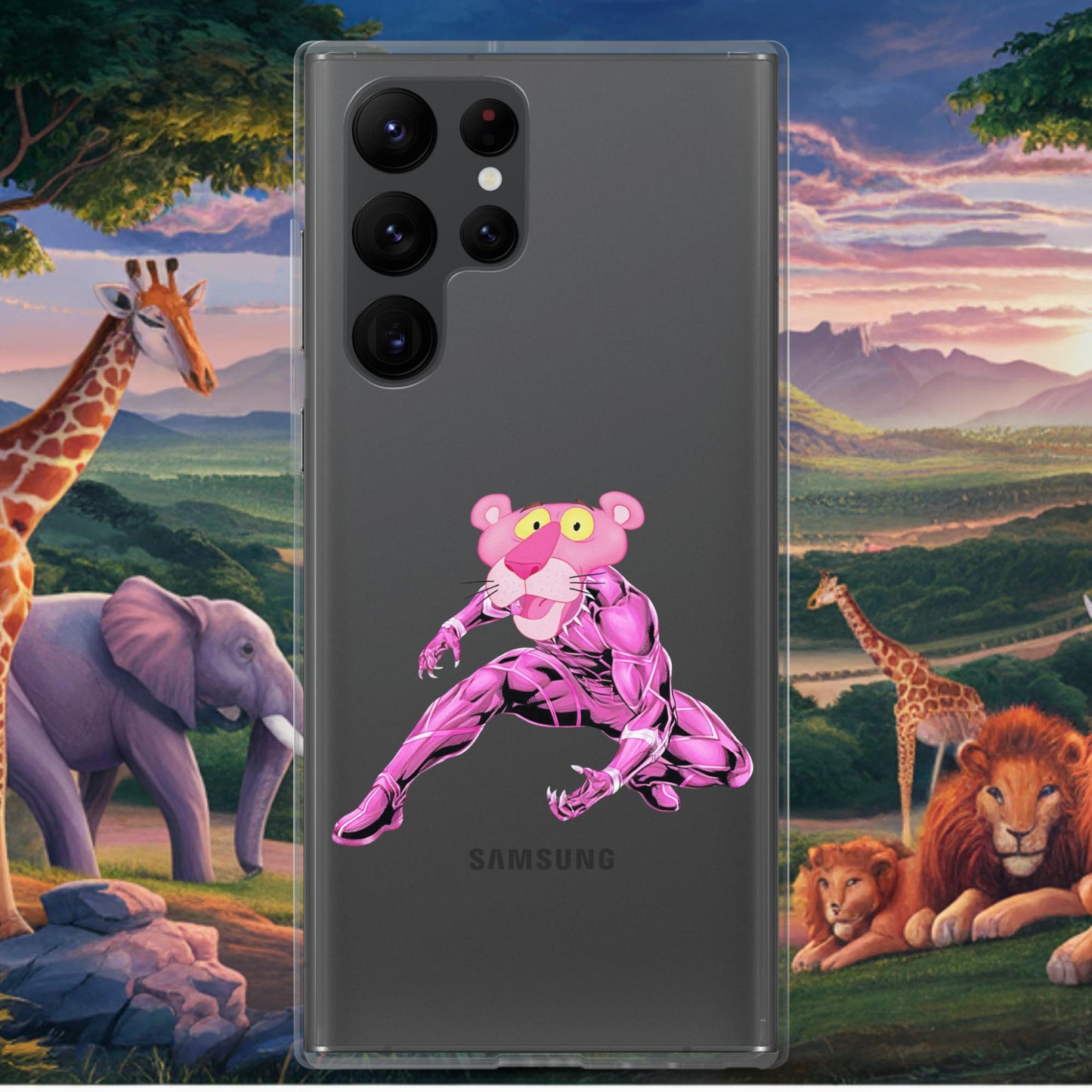Pink Panther x Black Panther Clear Case for Samsung Samsung Galaxy S22 Ultra Mobile Phone Cases Black Panther Movies Pink Panther Superheroes TV Shows Next Cult Brand