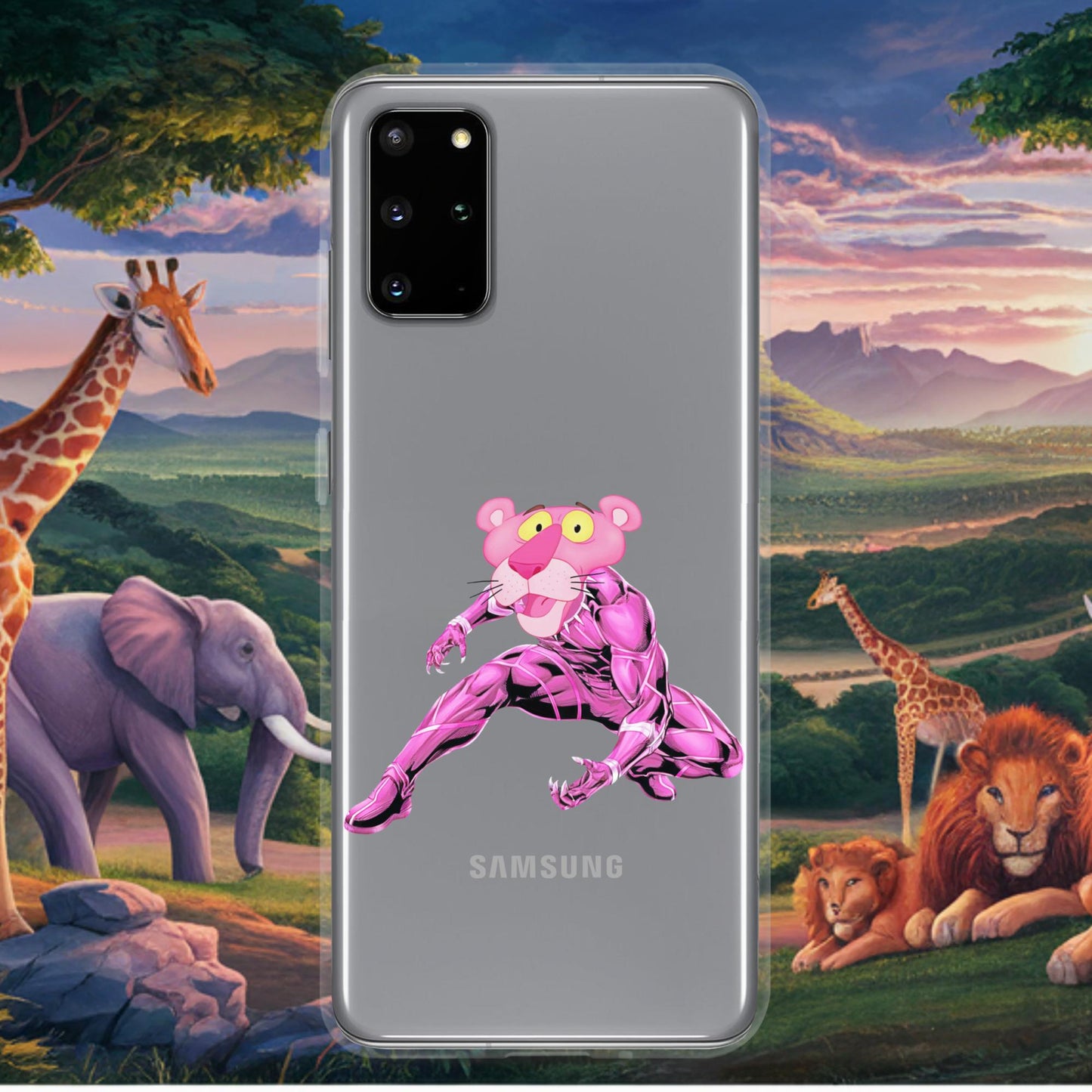Pink Panther x Black Panther Clear Case for Samsung Samsung Galaxy S20 Plus Mobile Phone Cases Black Panther Movies Pink Panther Superheroes TV Shows Next Cult Brand