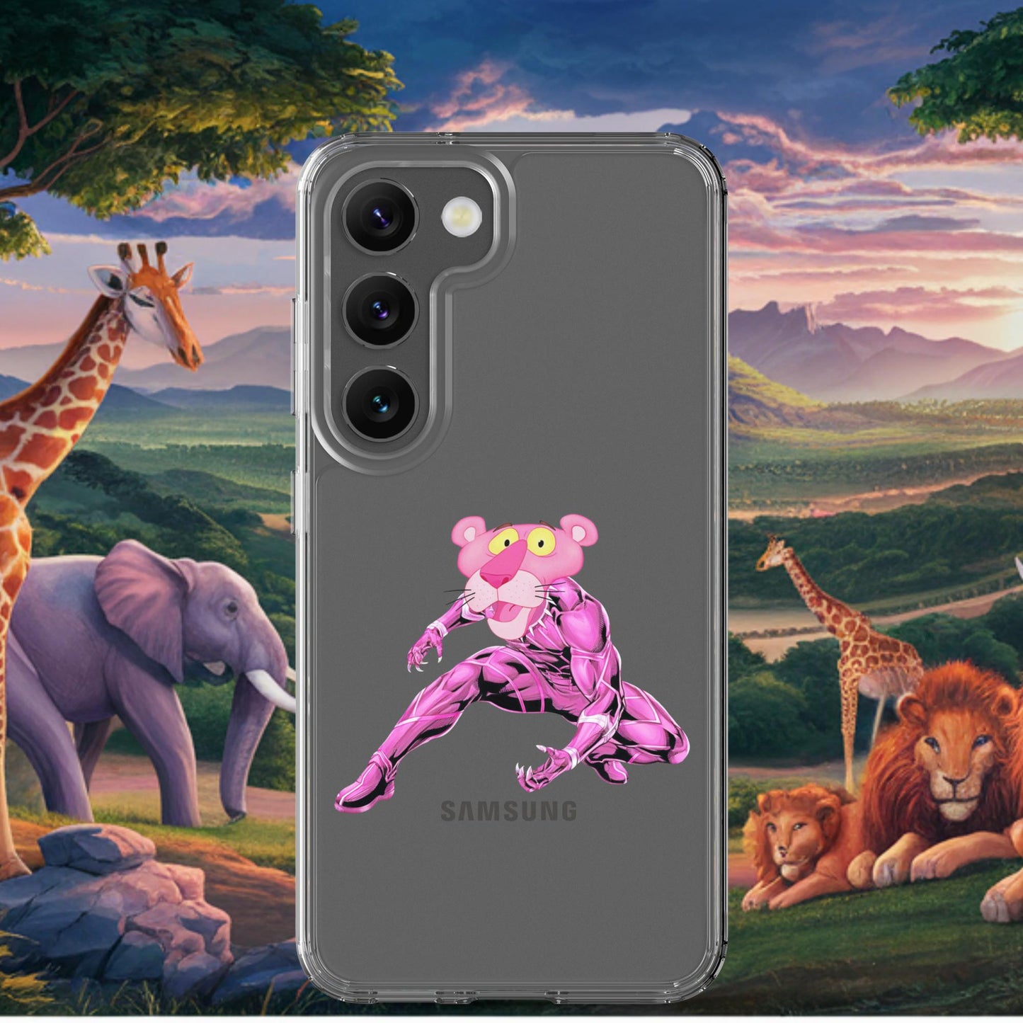 Pink Panther x Black Panther Clear Case for Samsung Samsung Galaxy S23 Mobile Phone Cases Black Panther Movies Pink Panther Superheroes TV Shows Next Cult Brand