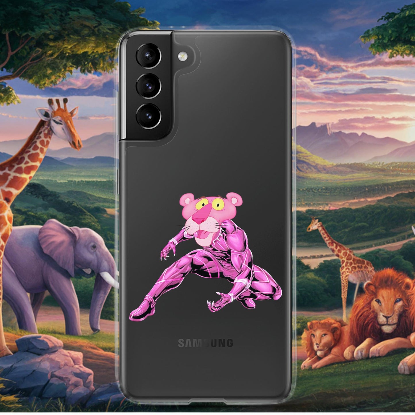 Pink Panther x Black Panther Clear Case for Samsung Samsung Galaxy S21 Plus Mobile Phone Cases Black Panther Movies Pink Panther Superheroes TV Shows Next Cult Brand