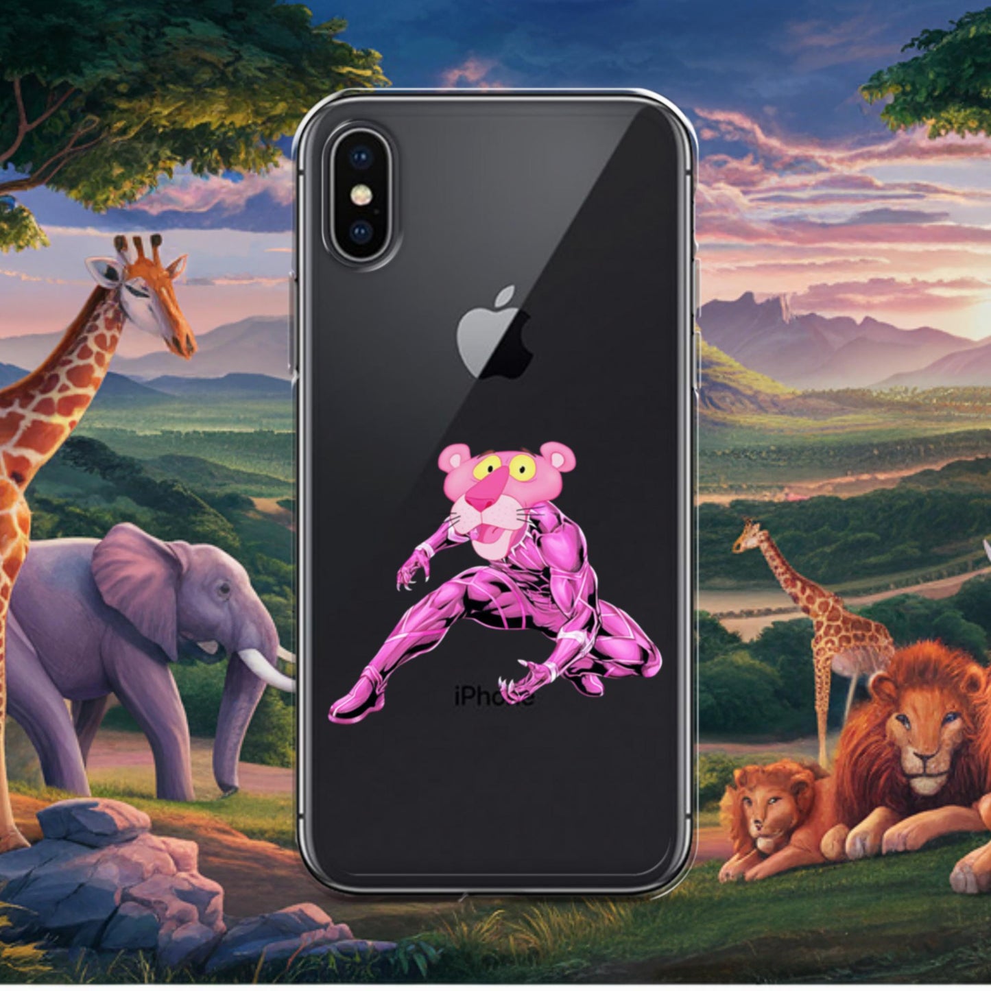 Pink Panther x Black Panther Clear Case for iPhone iPhone X XS Mobile Phone Cases Black Panther Movies Pink Panther Superheroes TV Shows Next Cult Brand